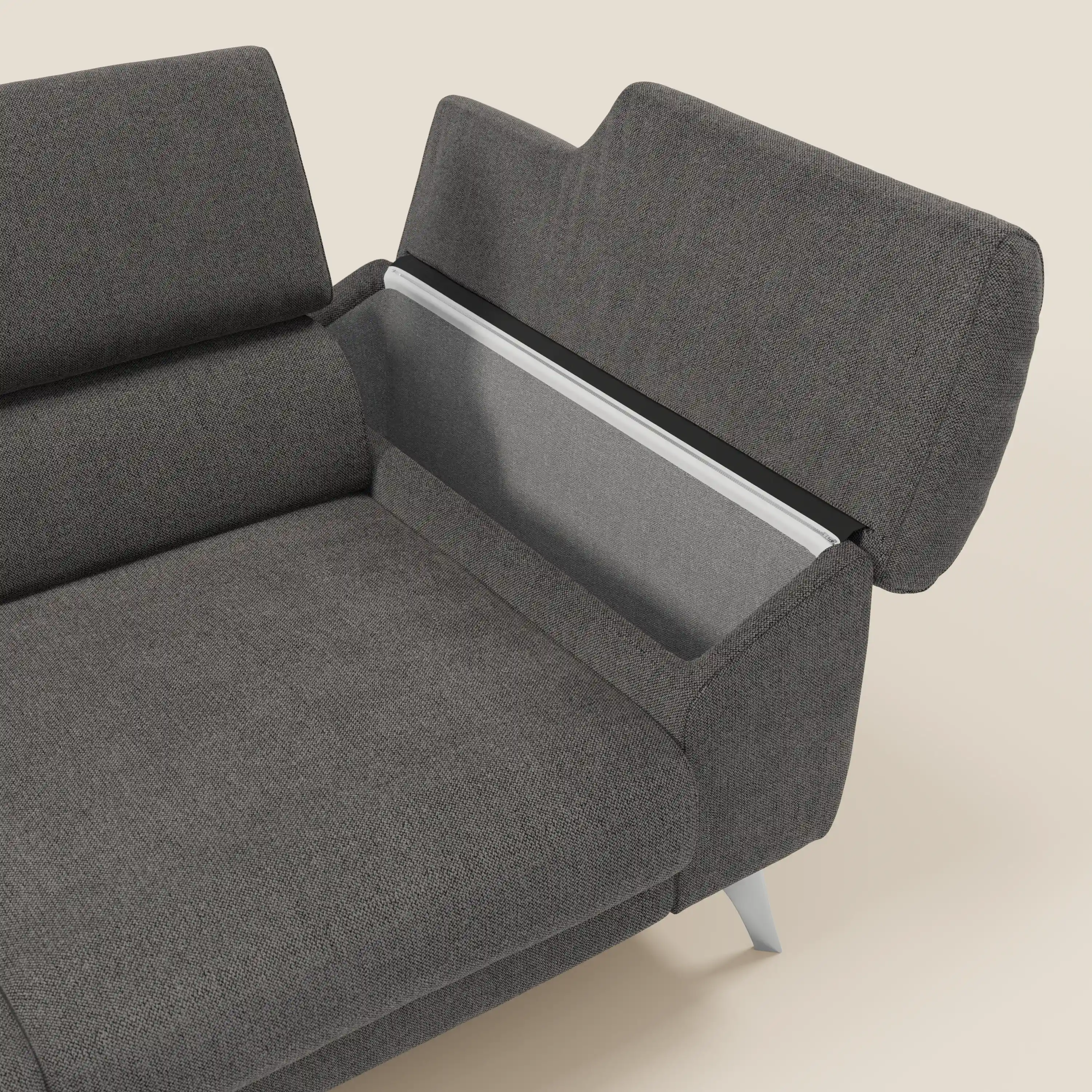 Donatello Canapé avec 3 assises extensibles accoudoirs avec coffre et têtières inclinables en tissu détachable T23 anthracite - Image 5