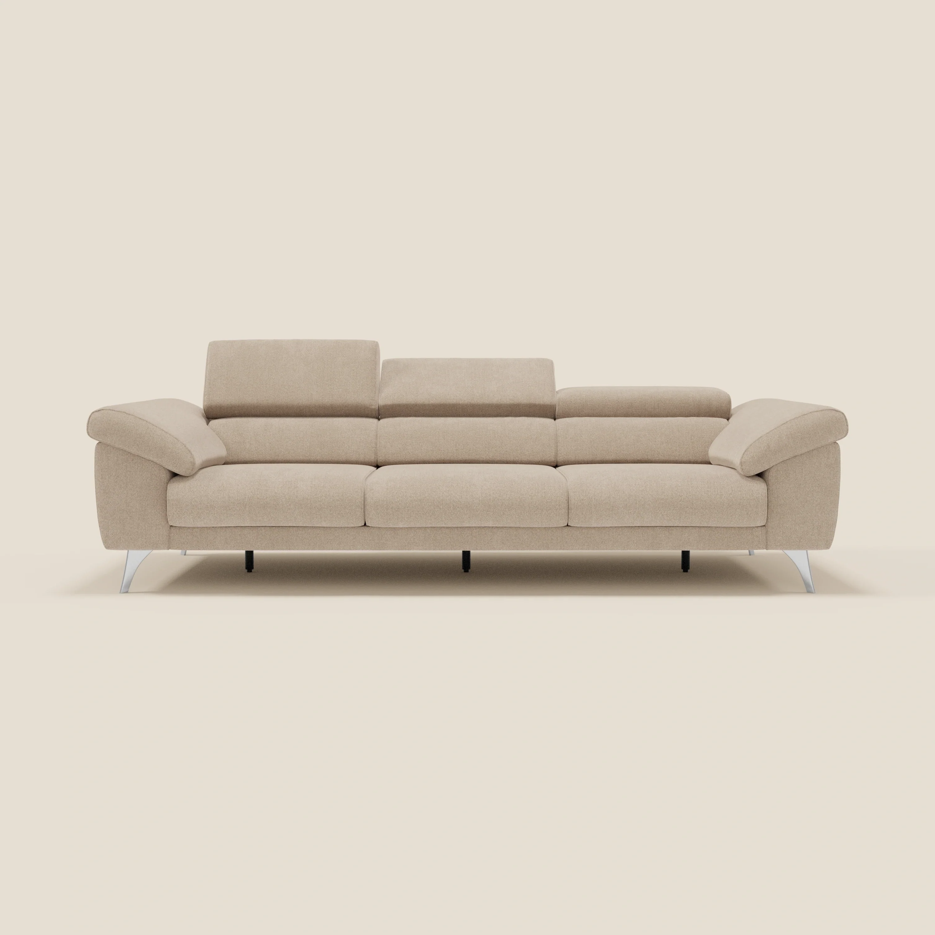 Donatello Canapé avec 3 assises extensibles accoudoirs avec coffre et têtières inclinables en tissu détachable T23 beige