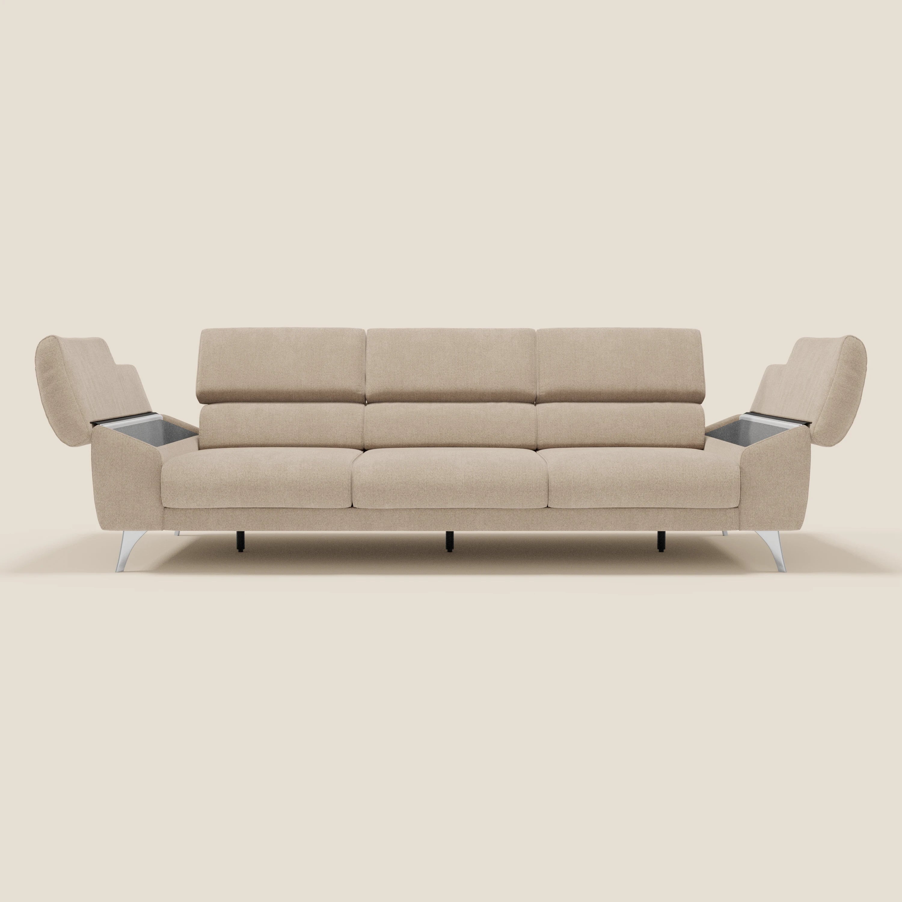 Donatello Canapé avec 3 assises extensibles accoudoirs avec coffre et têtières inclinables en tissu détachable T23 beige - Image 10