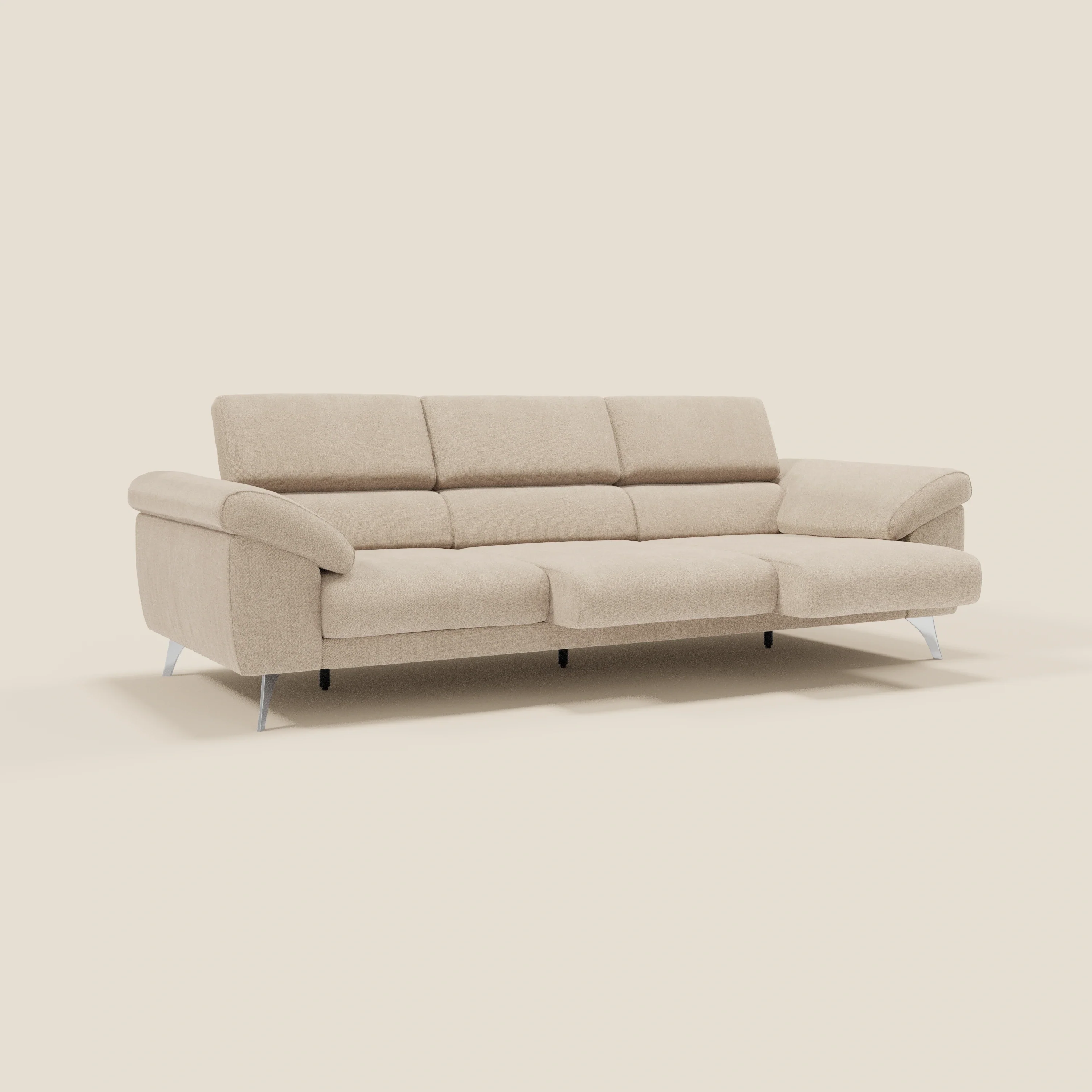 Donatello Canapé avec 3 assises extensibles accoudoirs avec coffre et têtières inclinables en tissu détachable T23 beige - Image 2