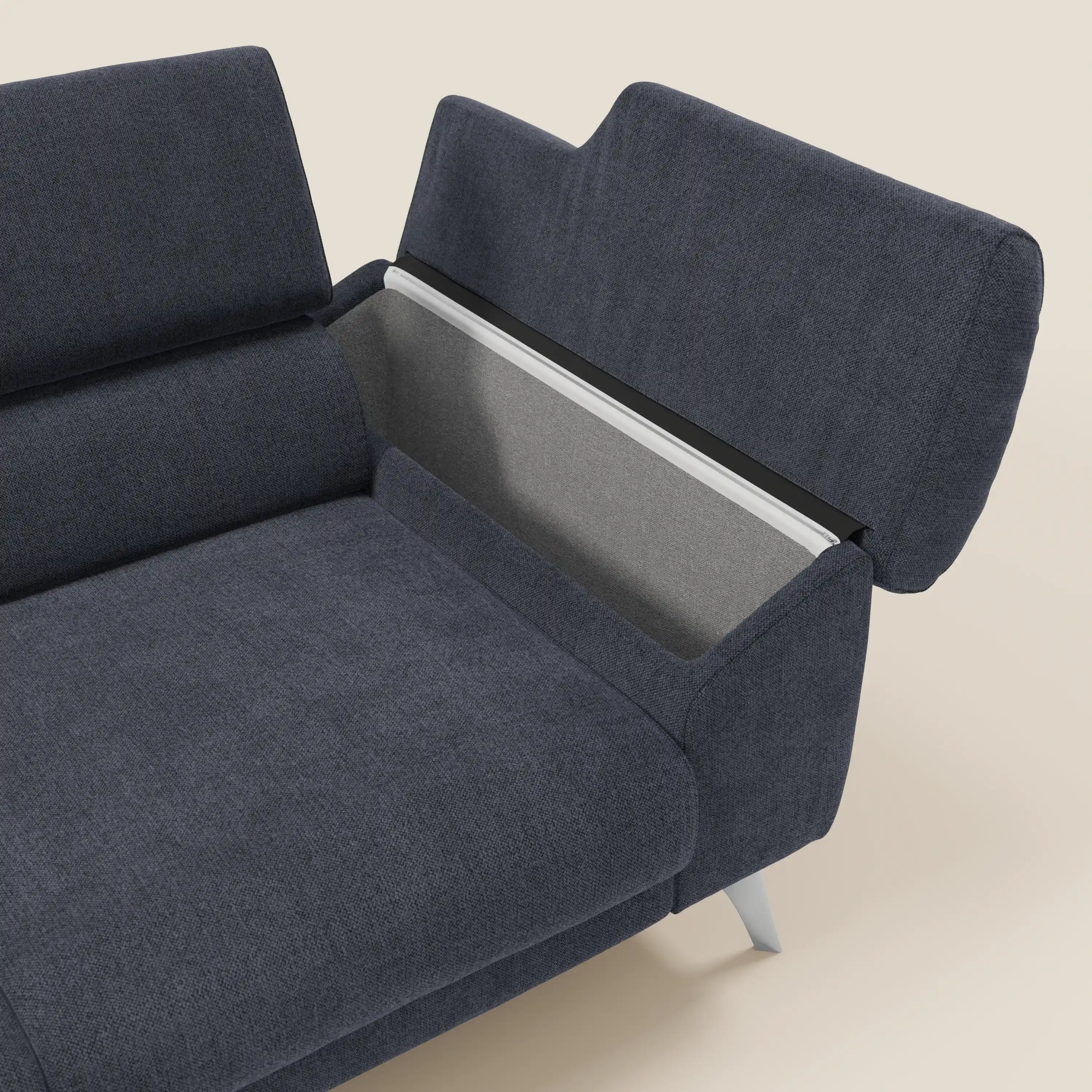 Donatello Canapé avec 3 assises extensibles accoudoirs avec coffre et têtières inclinables en tissu détachable T23 bleu ardoise - Image 6