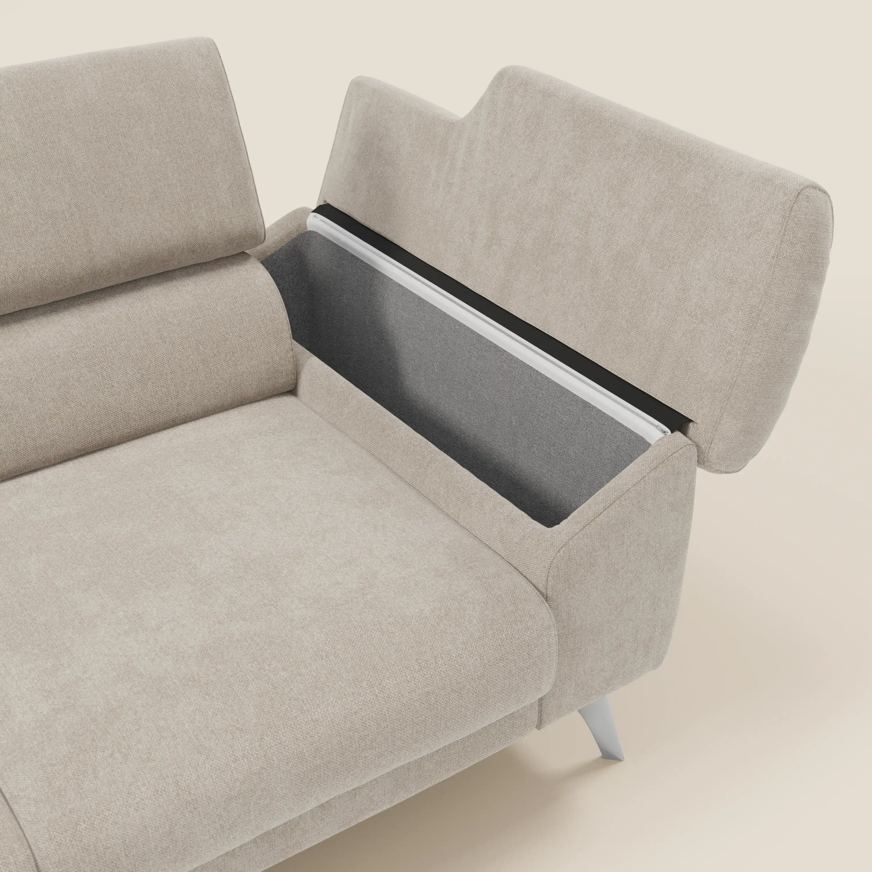 Donatello Canapé avec 3 assises extensibles accoudoirs avec coffre et têtières inclinables en tissu détachable T23 crème - Image 5