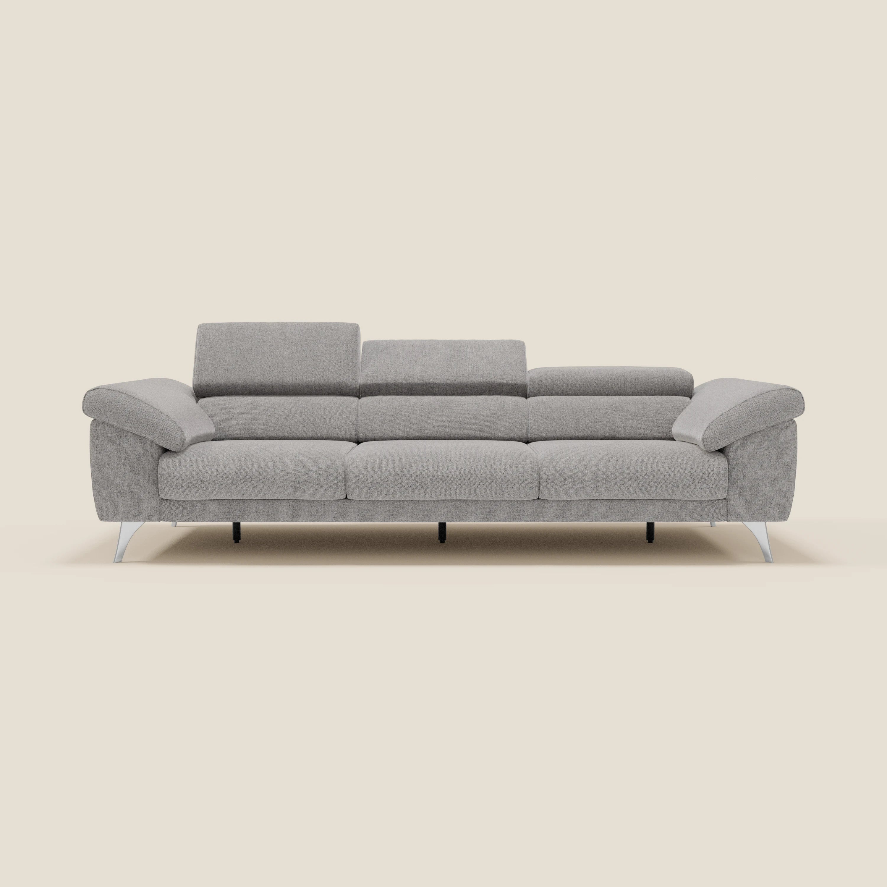 Donatello Canapé avec 3 assises extensibles accoudoirs avec coffre et têtières inclinables en tissu détachable T23 gris