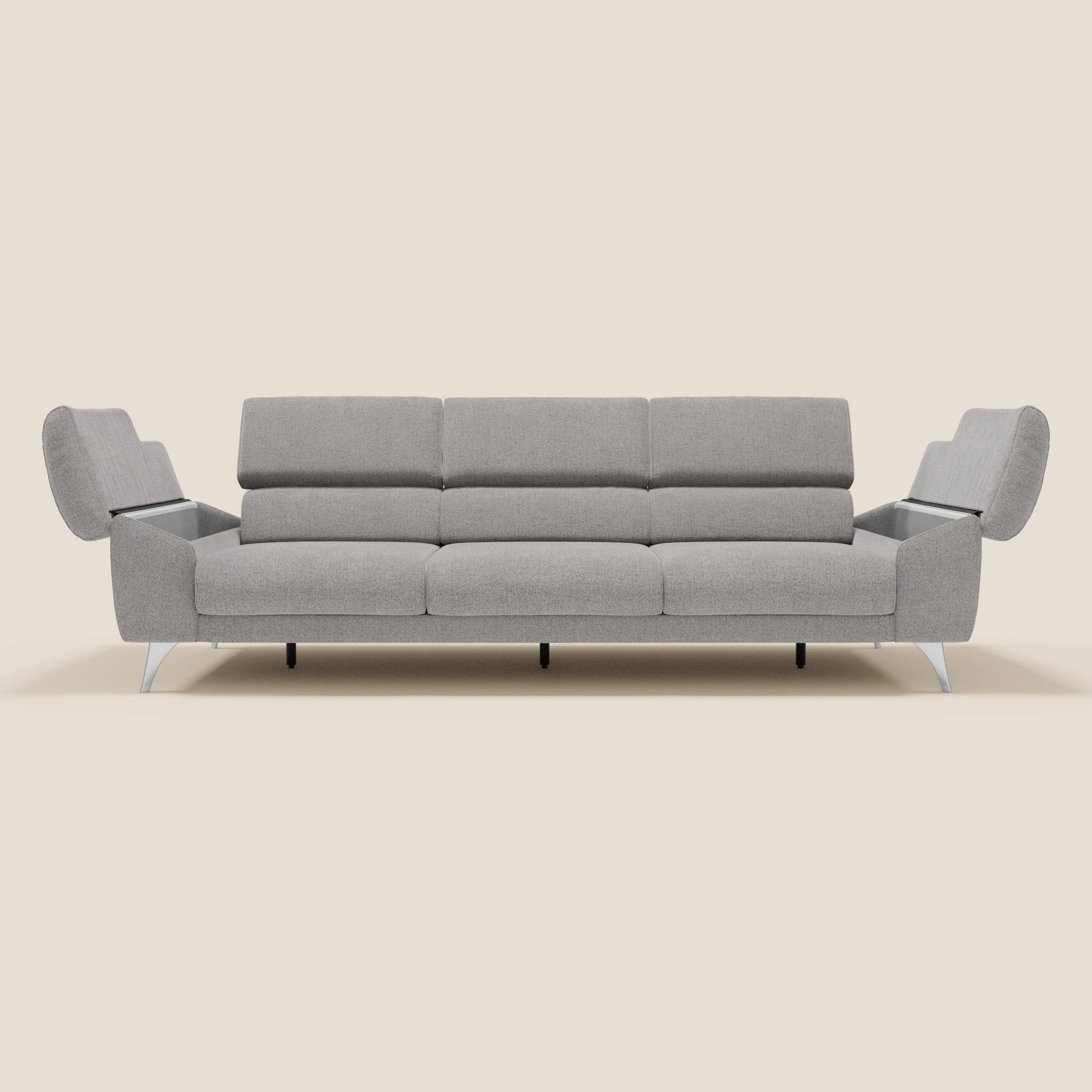 Donatello Canapé avec 3 assises extensibles accoudoirs avec coffre et têtières inclinables en tissu détachable T23 gris - Image 10