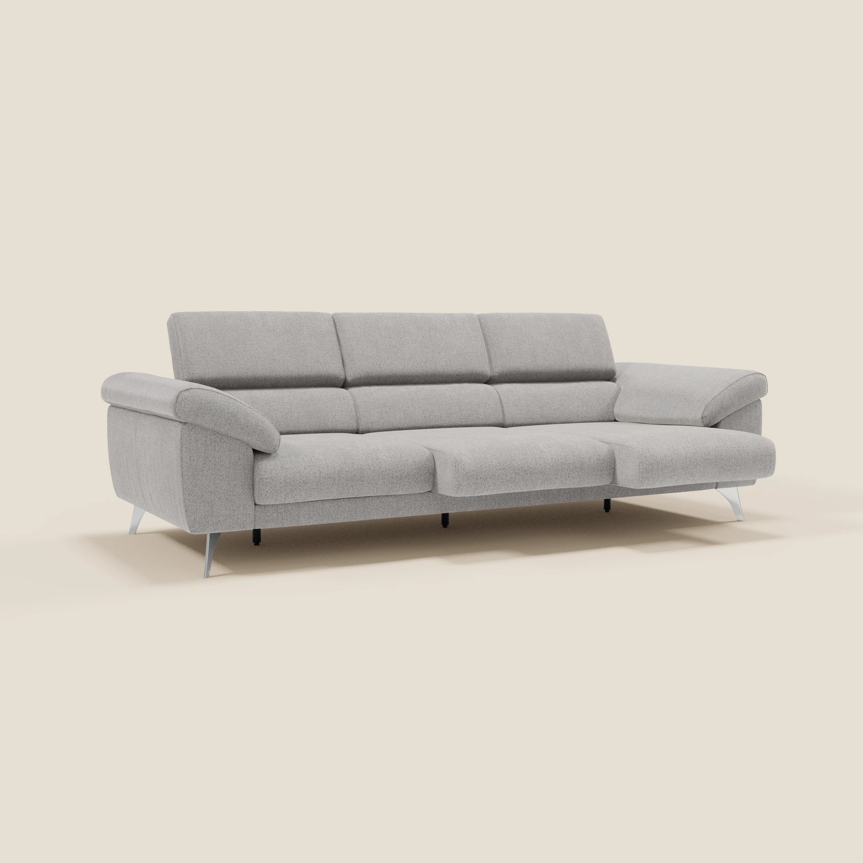 Donatello Canapé avec 3 assises extensibles accoudoirs avec coffre et têtières inclinables en tissu détachable T23 gris - Image 2