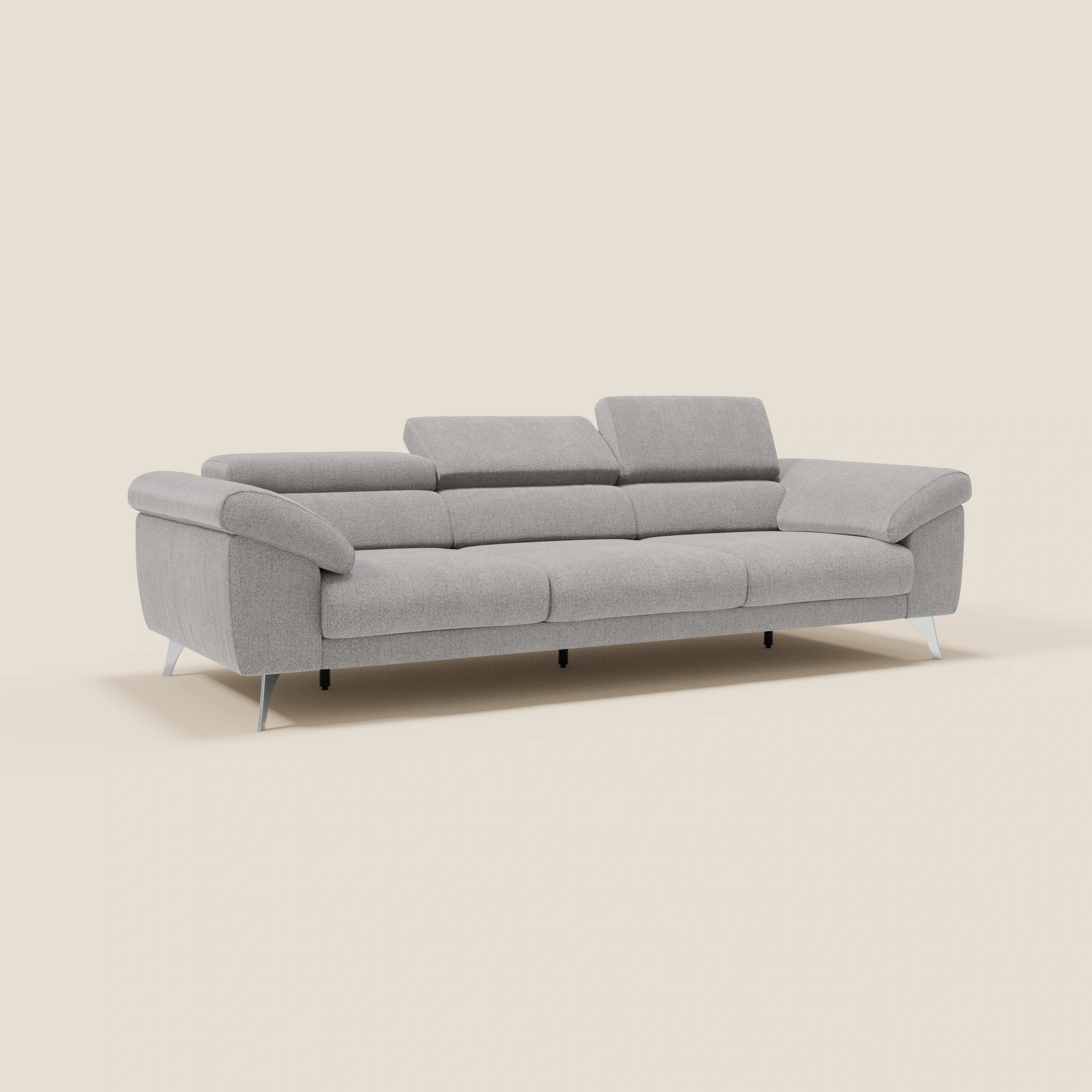 Donatello Canapé avec 3 assises extensibles accoudoirs avec coffre et têtières inclinables en tissu détachable T23 gris - Image 3
