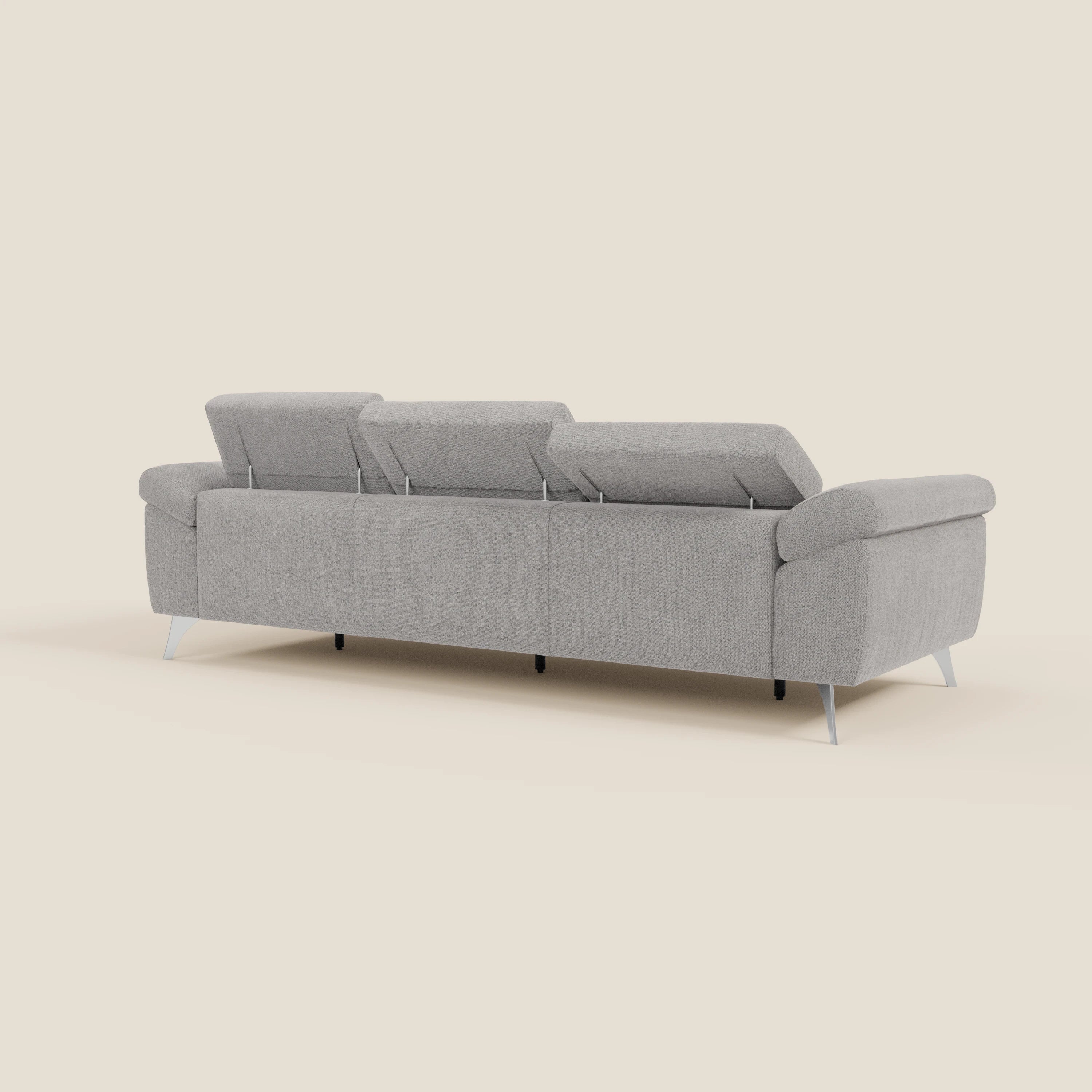 Donatello Canapé avec 3 assises extensibles accoudoirs avec coffre et têtières inclinables en tissu détachable T23 gris - Image 7