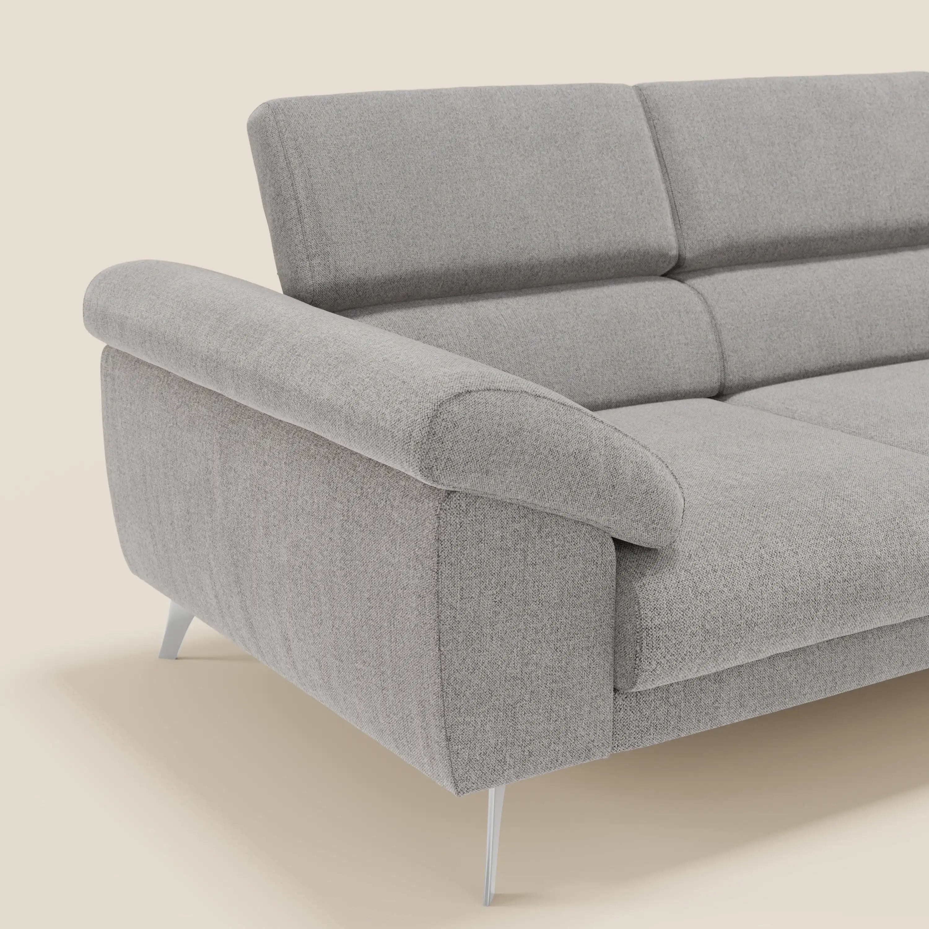 Donatello Canapé avec 3 assises extensibles accoudoirs avec coffre et têtières inclinables en tissu détachable T23 gris - Image 8