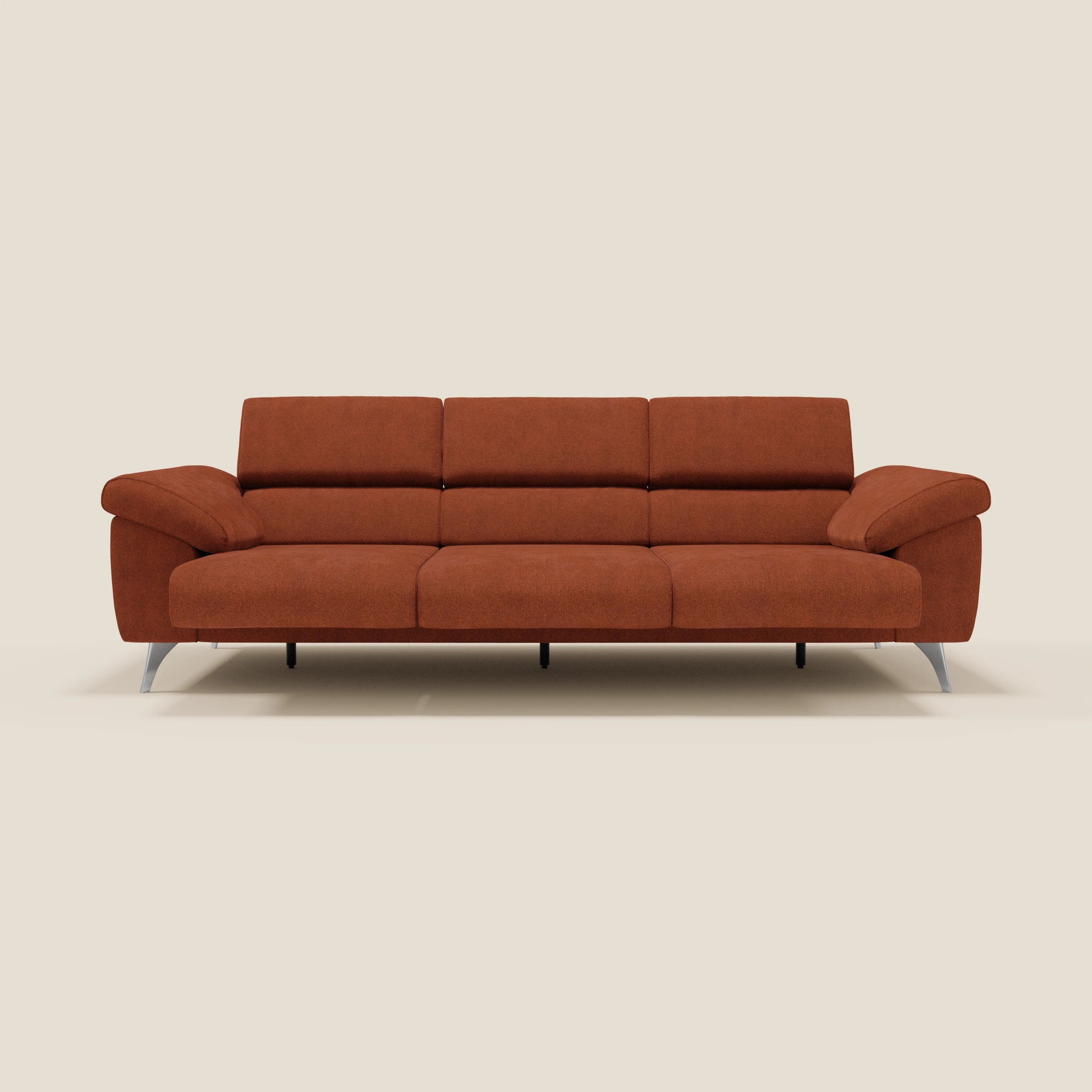 Donatello Canapé avec 3 assises extensibles accoudoirs avec coffre et têtières inclinables en tissu détachable T23 orange rouille - Image 11