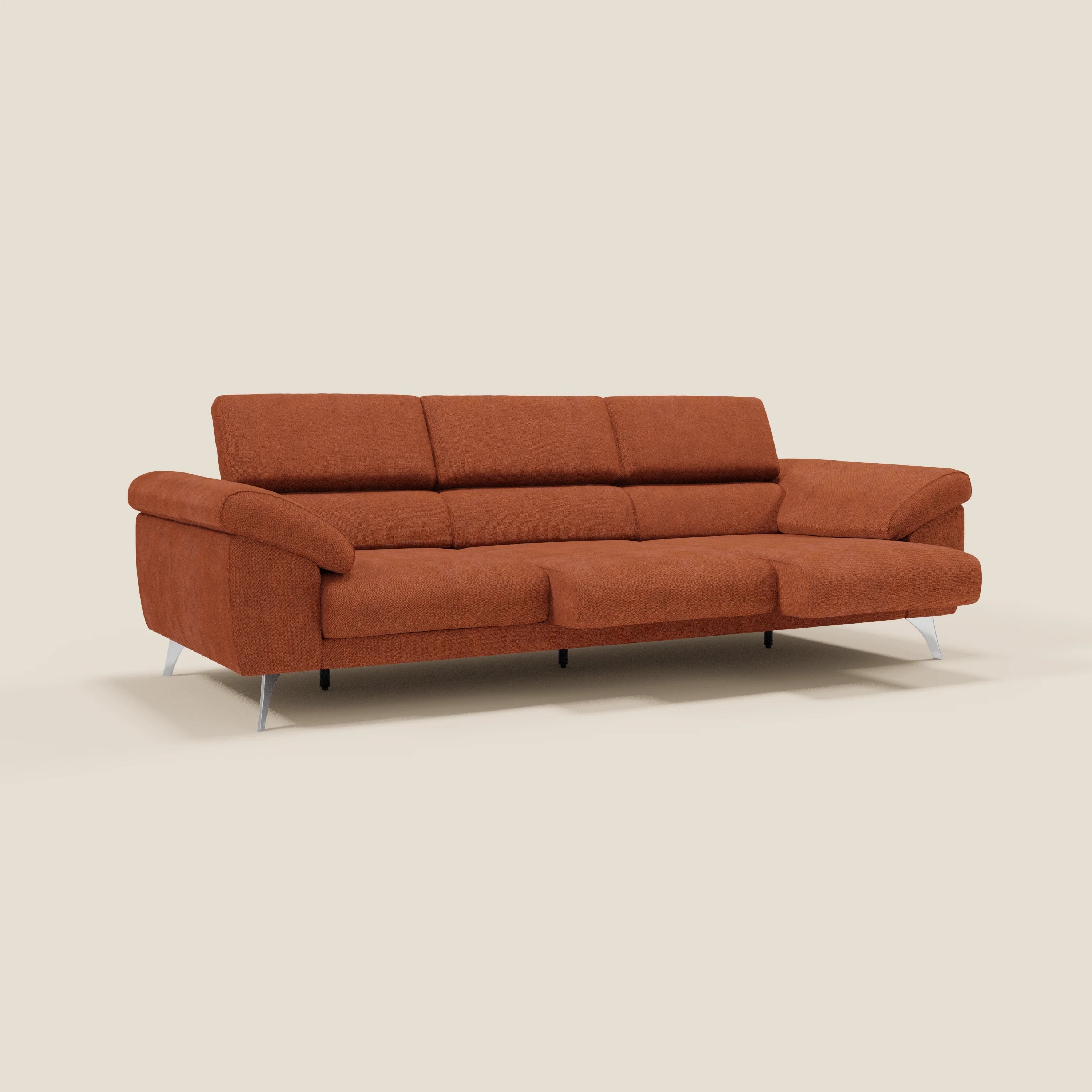 Donatello Canapé avec 3 assises extensibles accoudoirs avec coffre et têtières inclinables en tissu détachable T23 orange rouille - Image 2