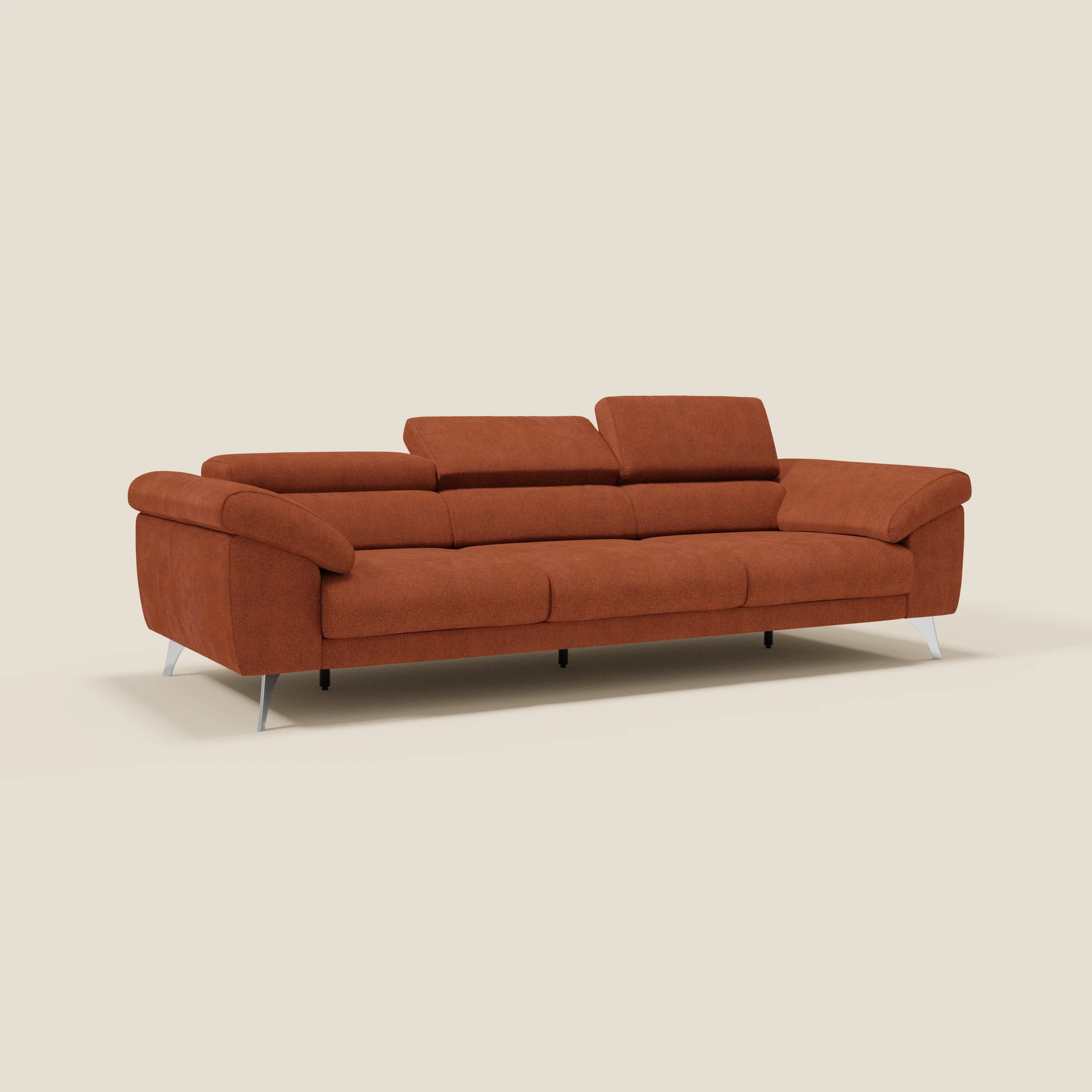 Donatello Canapé avec 3 assises extensibles accoudoirs avec coffre et têtières inclinables en tissu détachable T23 orange rouille - Image 3