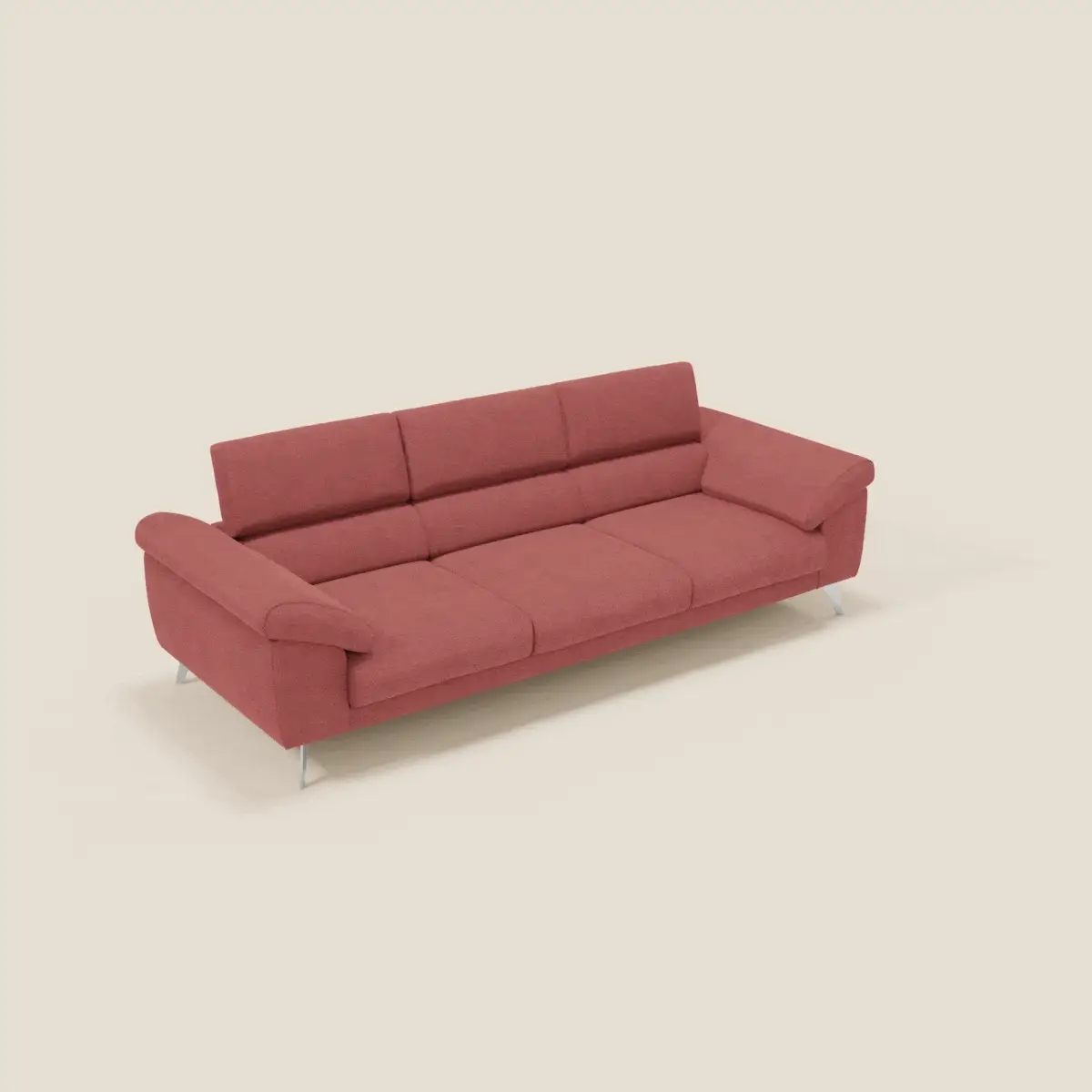 Donatello Canapé avec 3 assises extensibles accoudoirs avec coffre et têtières inclinables en tissu détachable T23 rouge cerise