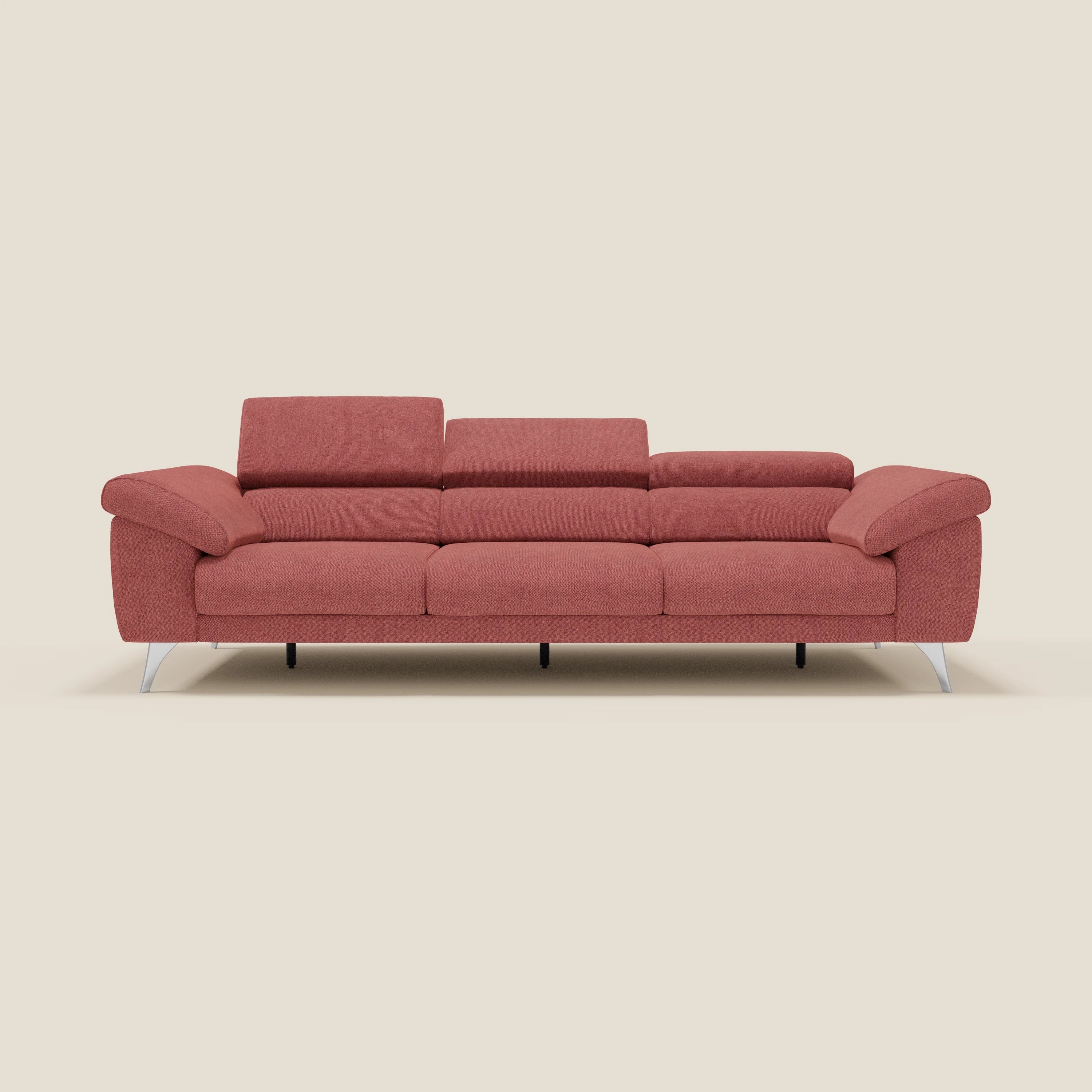 Donatello Canapé avec 3 assises extensibles accoudoirs avec coffre et têtières inclinables en tissu détachable T23 rouge cerise - Image 2