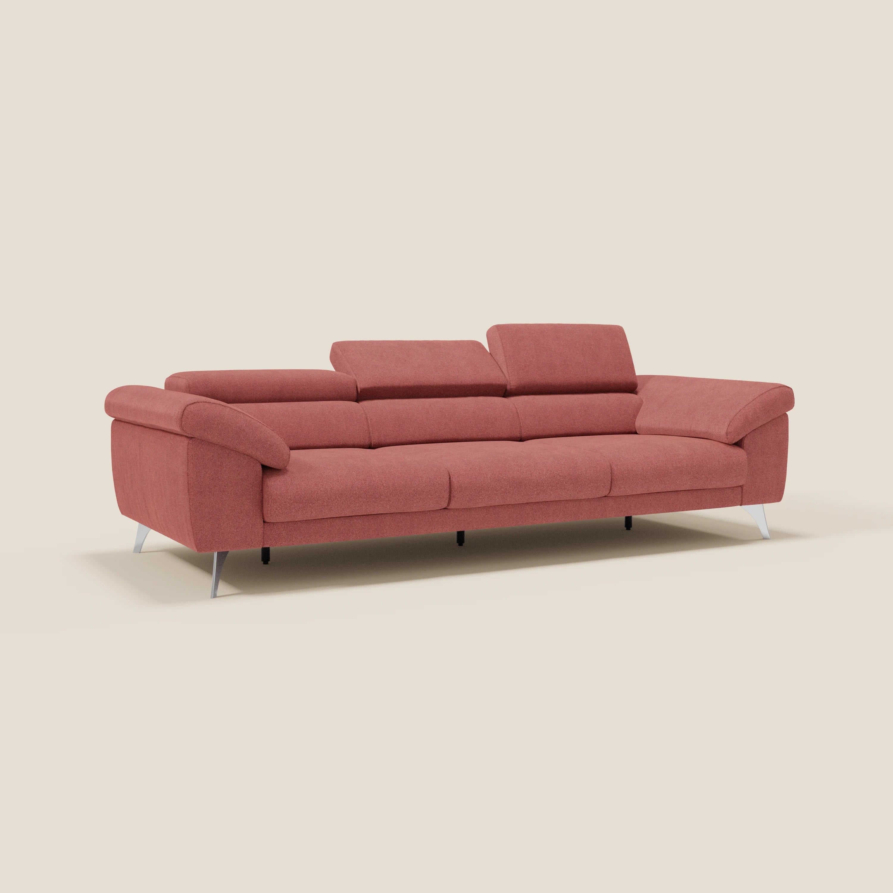 Donatello Canapé avec 3 assises extensibles accoudoirs avec coffre et têtières inclinables en tissu détachable T23 rouge cerise - Image 4
