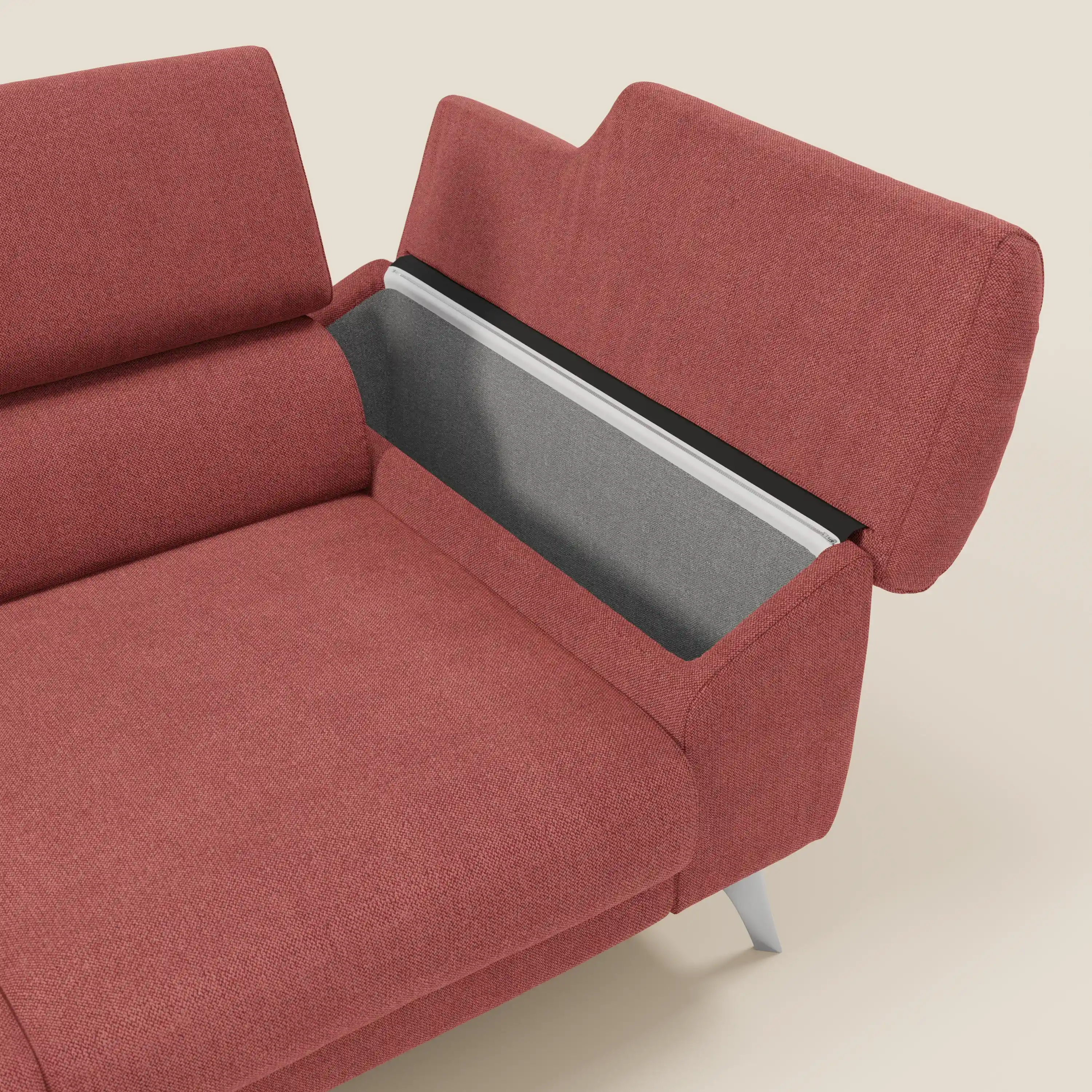 Donatello Canapé avec 3 assises extensibles accoudoirs avec coffre et têtières inclinables en tissu détachable T23 rouge cerise - Image 6