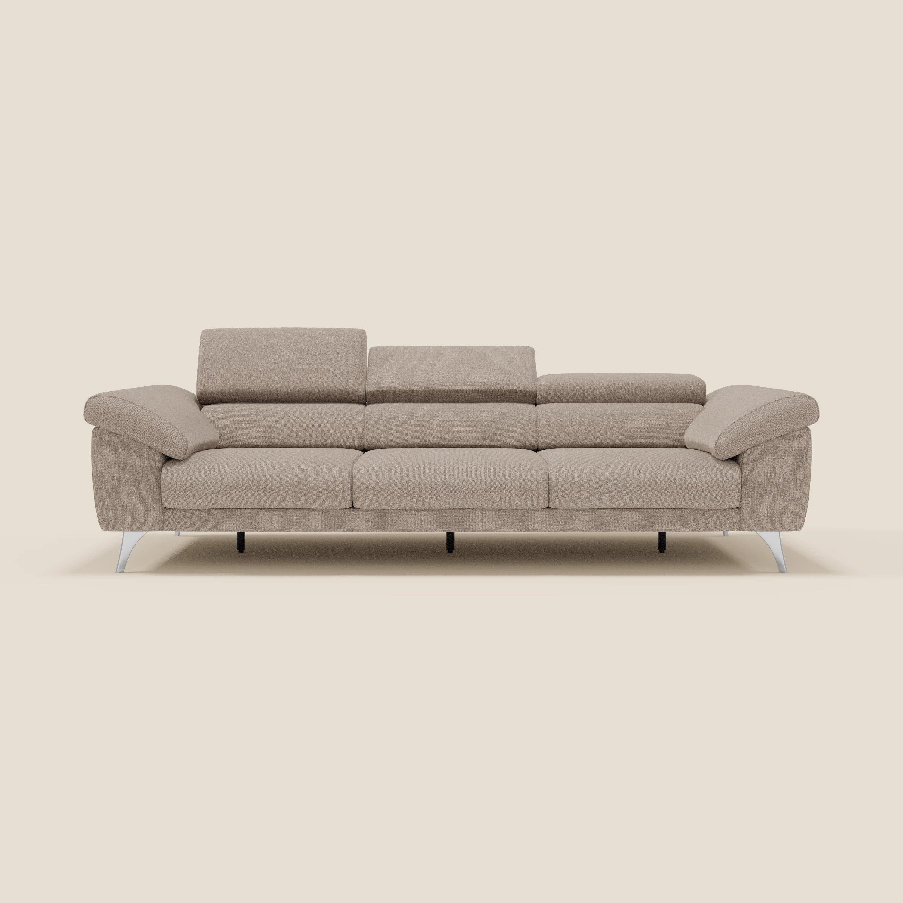 Donatello Canapé avec 3 assises extensibles accoudoirs avec coffre et têtières inclinables en tissu détachable T23 taupe
