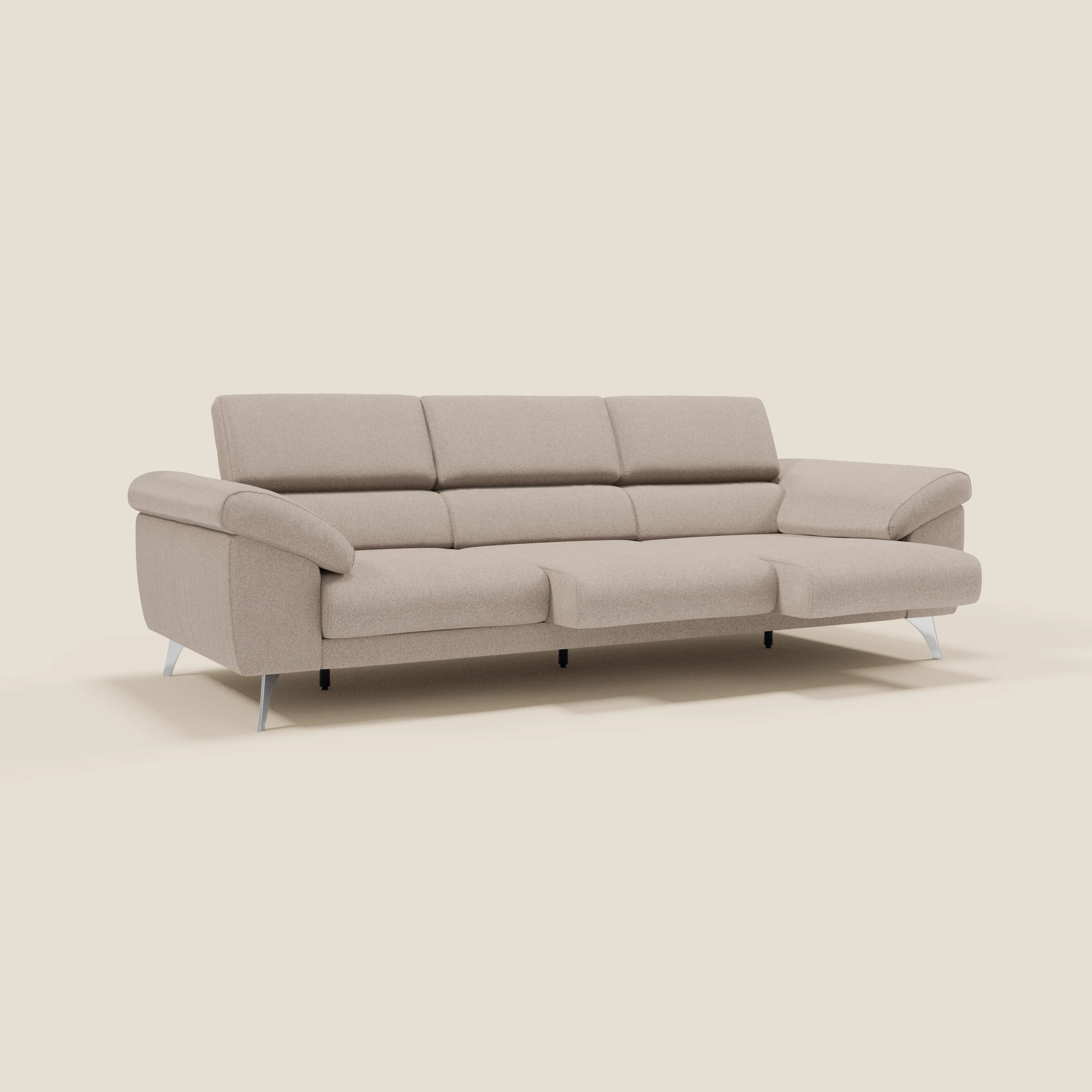 Donatello Canapé avec 3 assises extensibles accoudoirs avec coffre et têtières inclinables en tissu détachable T23 taupe - Image 2