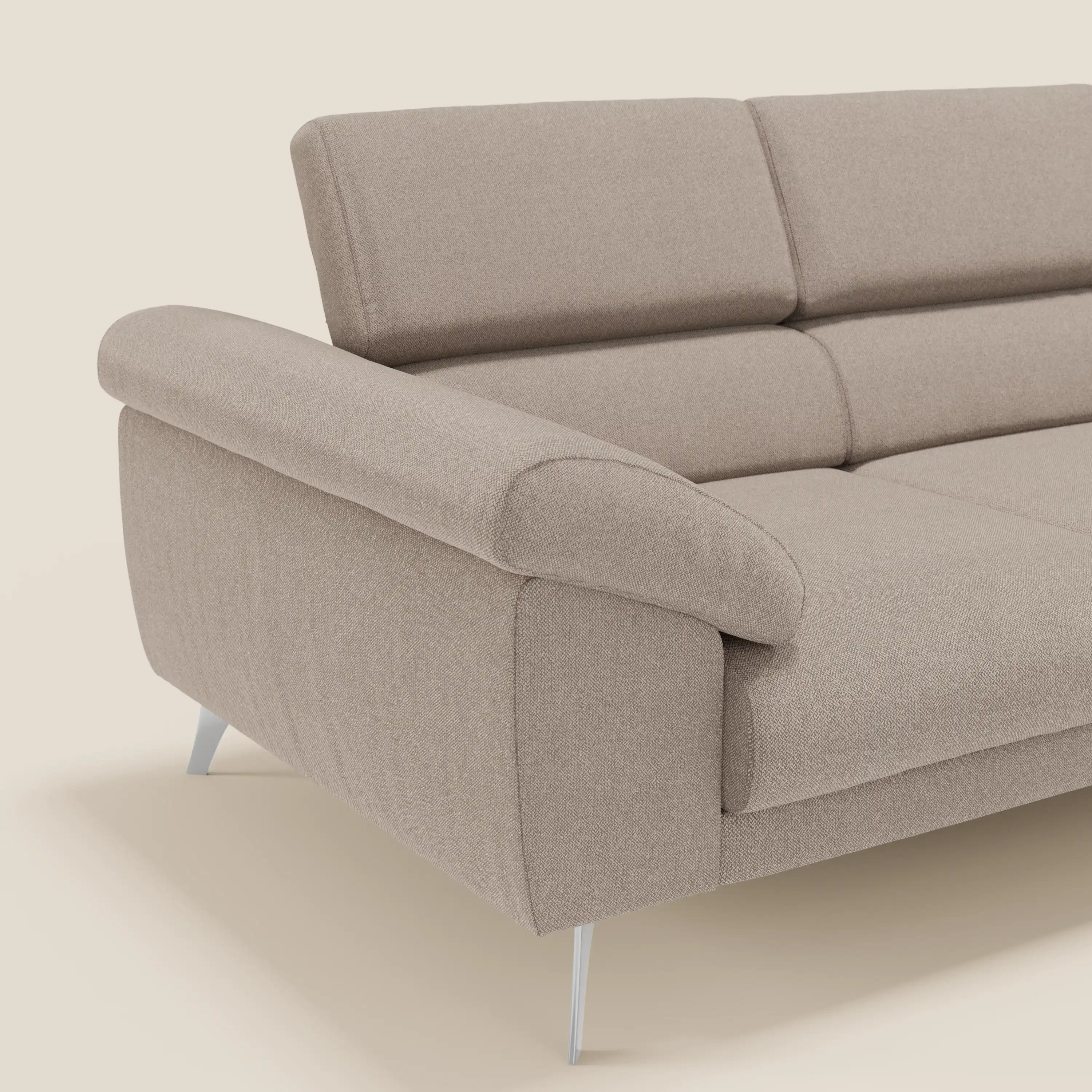 Donatello Canapé avec 3 assises extensibles accoudoirs avec coffre et têtières inclinables en tissu détachable T23 taupe - Image 8