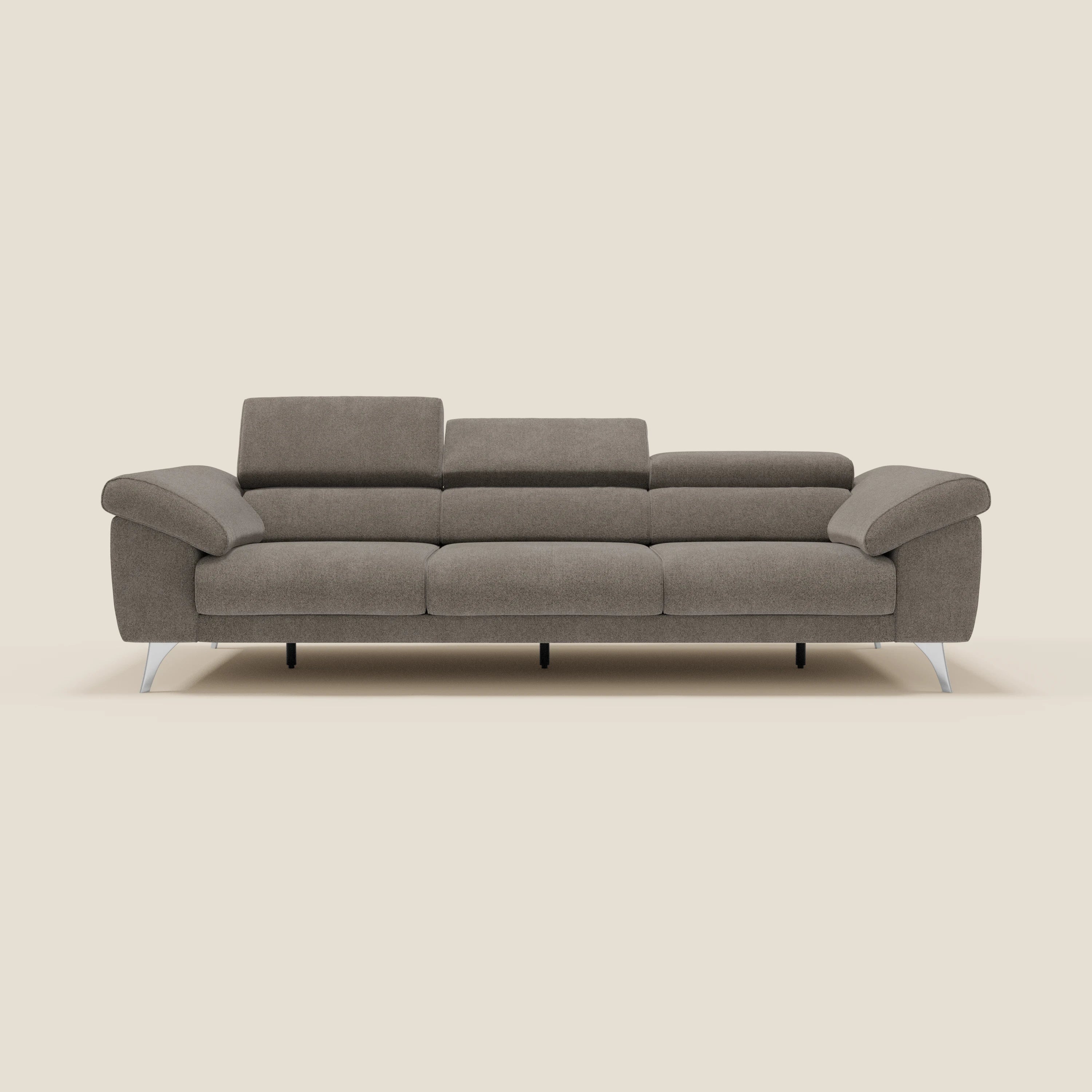 Donatello Canapé avec 3 assises extensibles accoudoirs avec coffre et têtières inclinables en tissu détachable T23 taupe