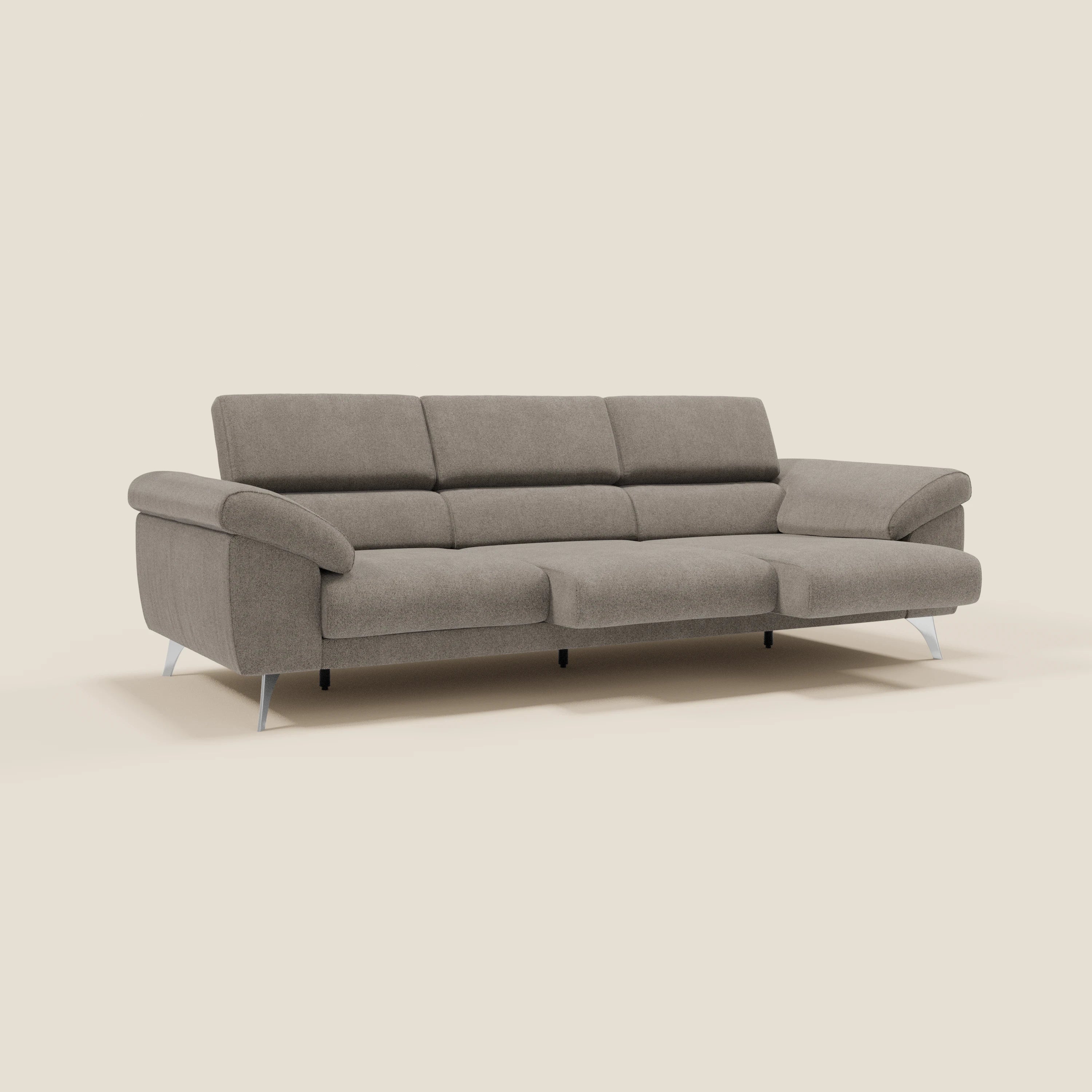 Donatello Canapé avec 3 assises extensibles accoudoirs avec coffre et têtières inclinables en tissu détachable T23 taupe - Image 2