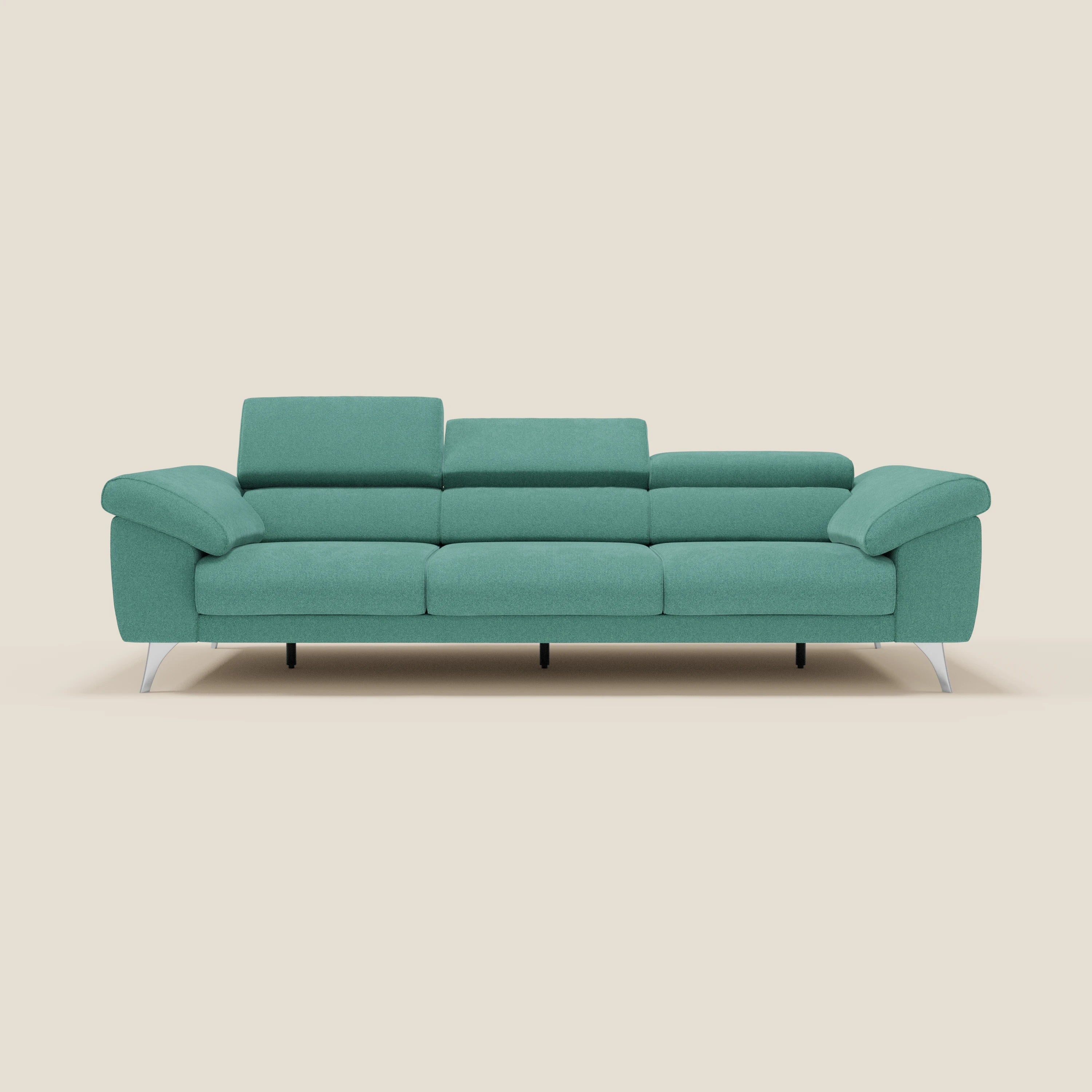 Donatello Canapé avec 3 assises extensibles accoudoirs avec coffre et têtières inclinables en tissu détachable T23 vert aquamarine