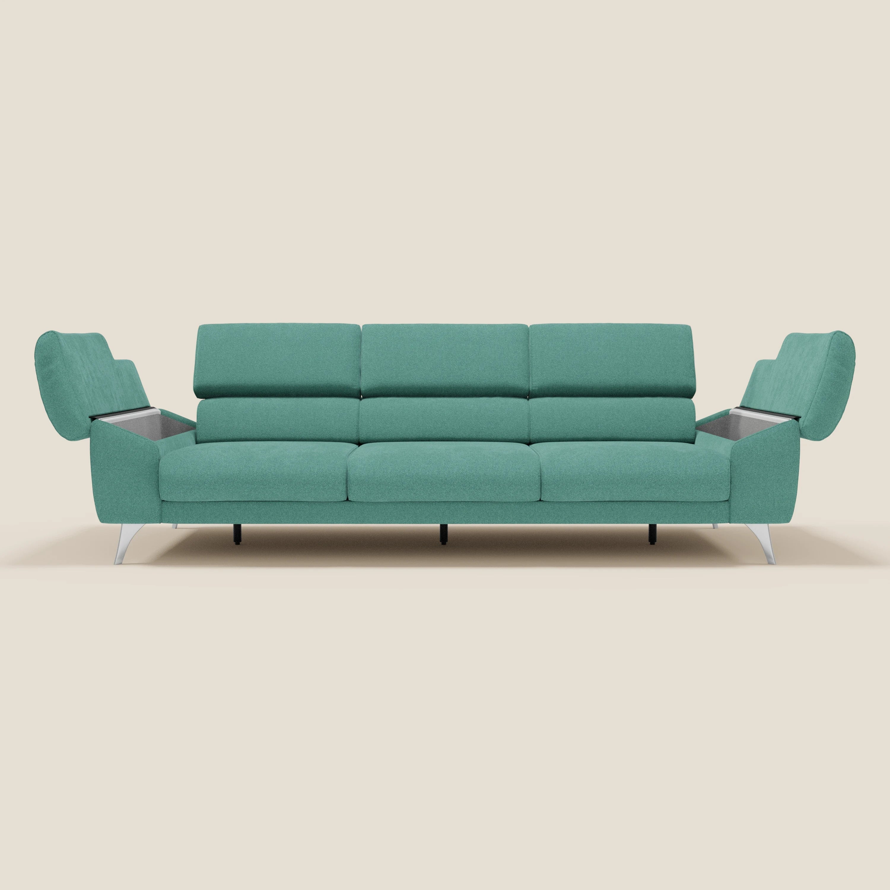 Donatello Canapé avec 3 assises extensibles accoudoirs avec coffre et têtières inclinables en tissu détachable T23 vert aquamarine - Image 10