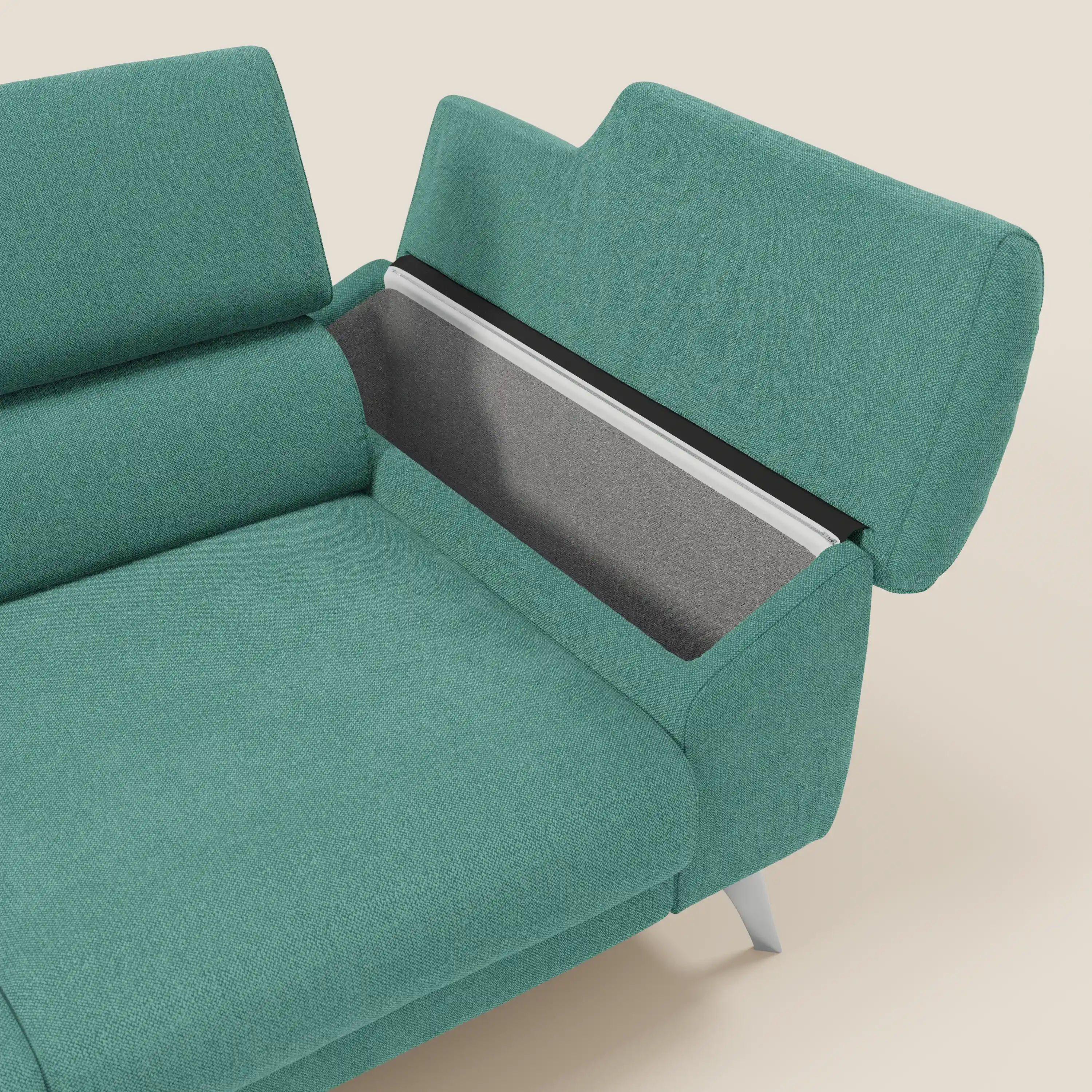 Donatello Canapé avec 3 assises extensibles accoudoirs avec coffre et têtières inclinables en tissu détachable T23 vert aquamarine - Image 5