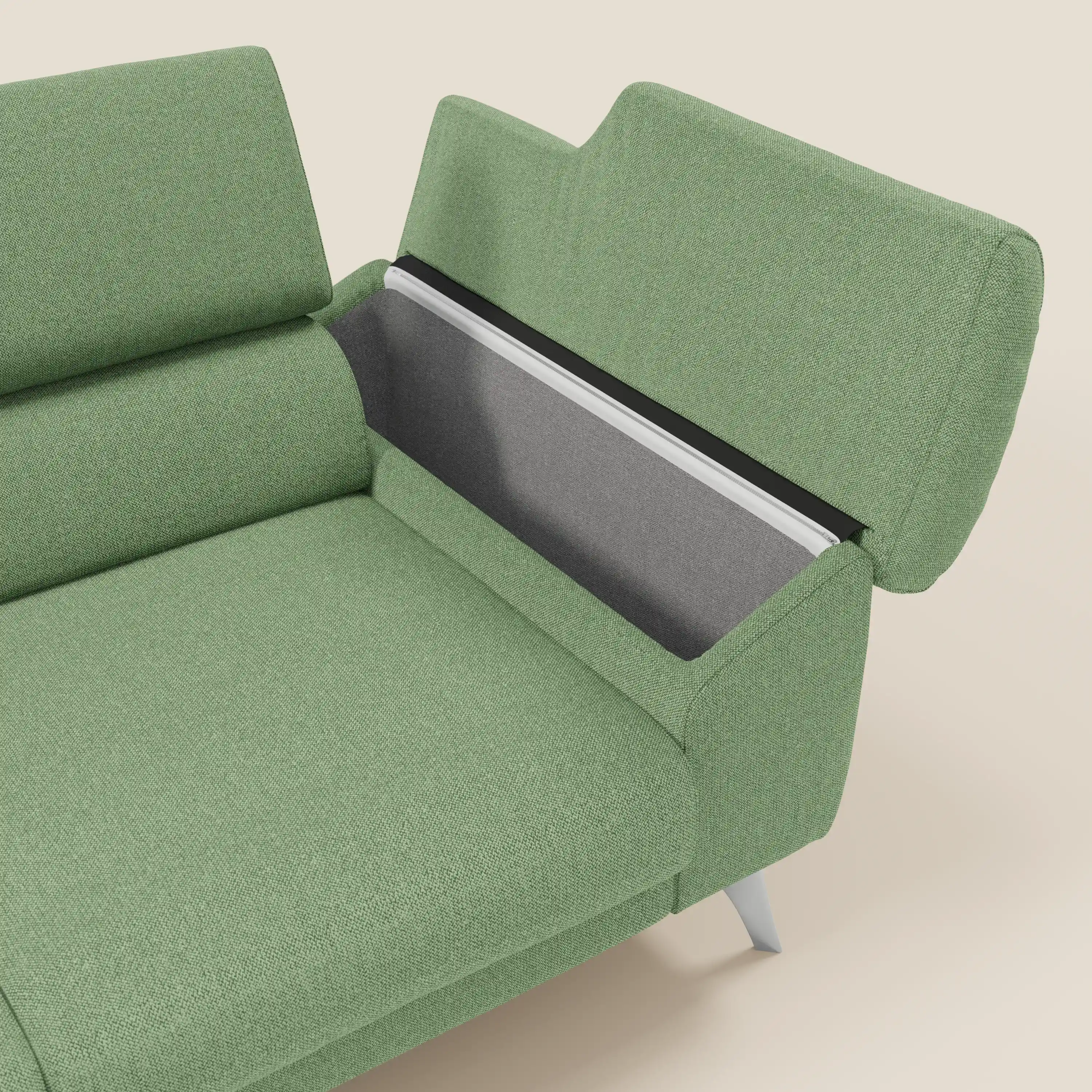 Donatello Canapé avec 3 assises extensibles accoudoirs avec coffre et têtières inclinables en tissu détachable T23 vert menthe - Image 5
