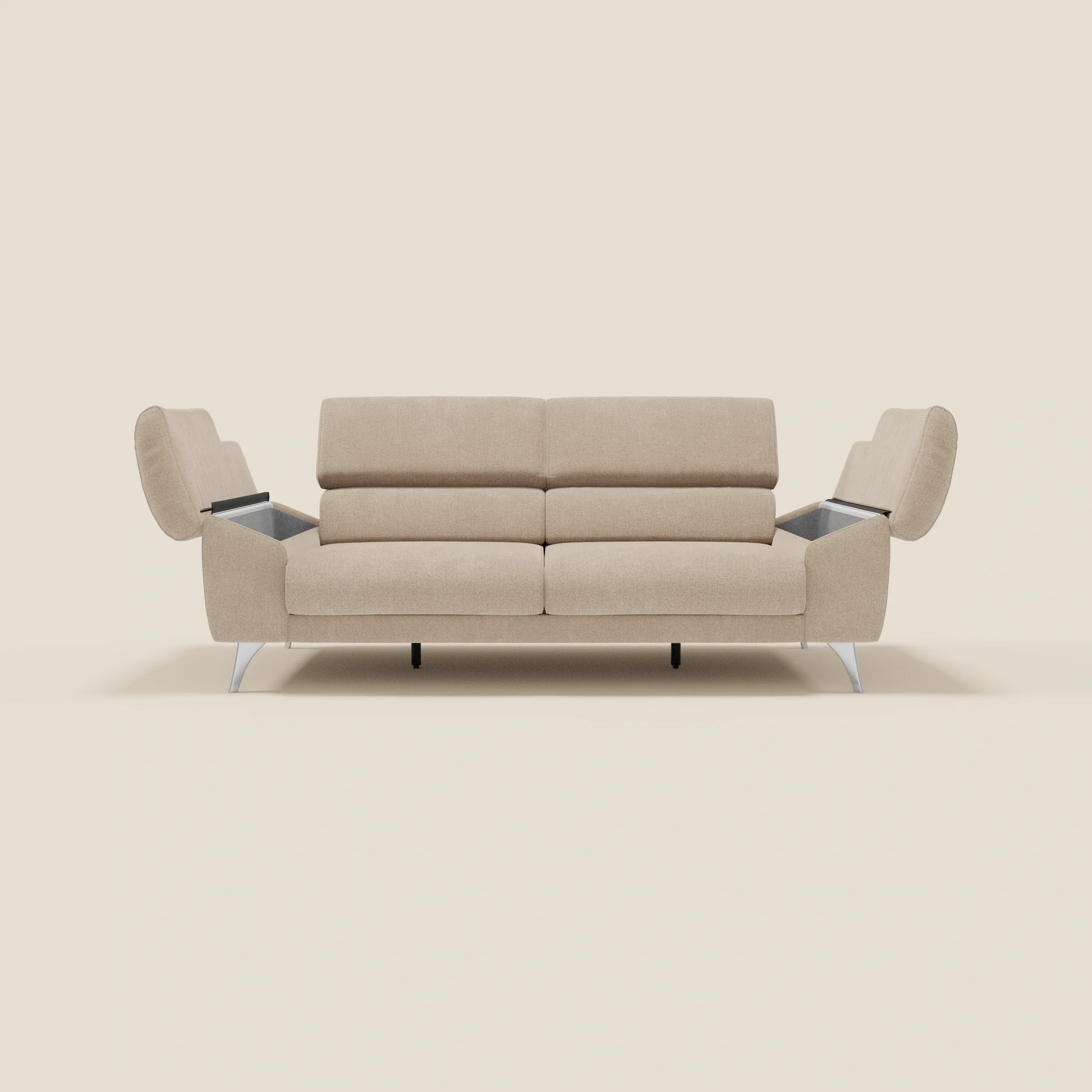 Donatello Canapé avec assises extensibles accoudoirs avec coffre et têtières inclinables en tissu détachable T23 beige - Image 10