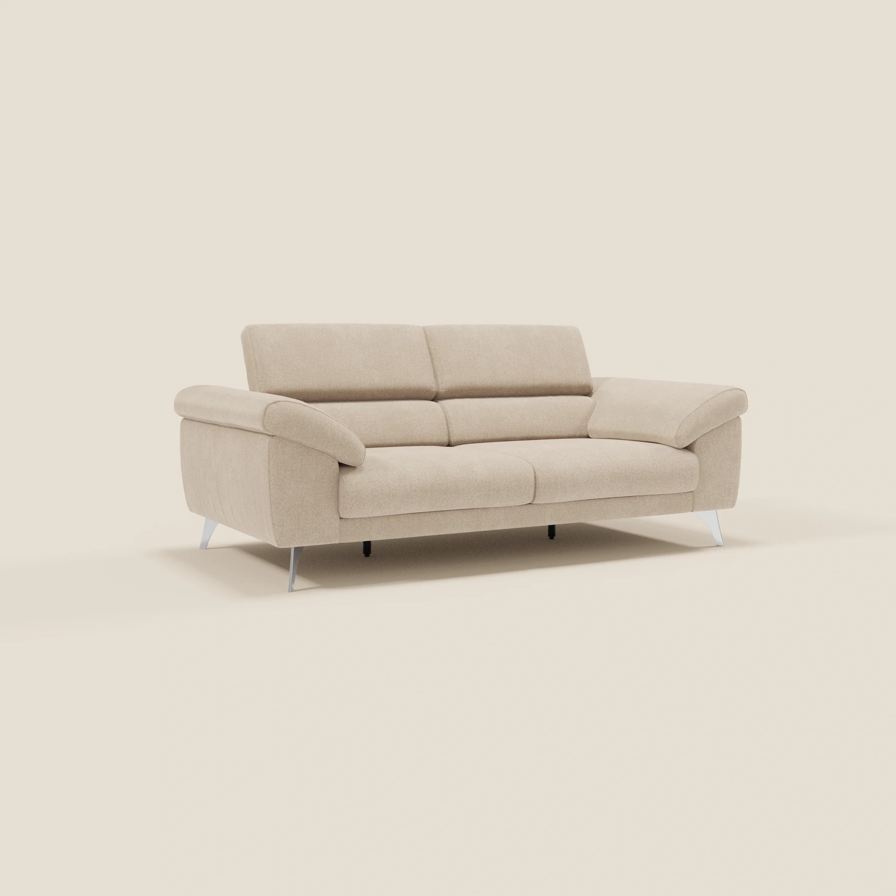 Donatello Canapé avec assises extensibles accoudoirs avec coffre et têtières inclinables en tissu détachable T23 beige - Image 3