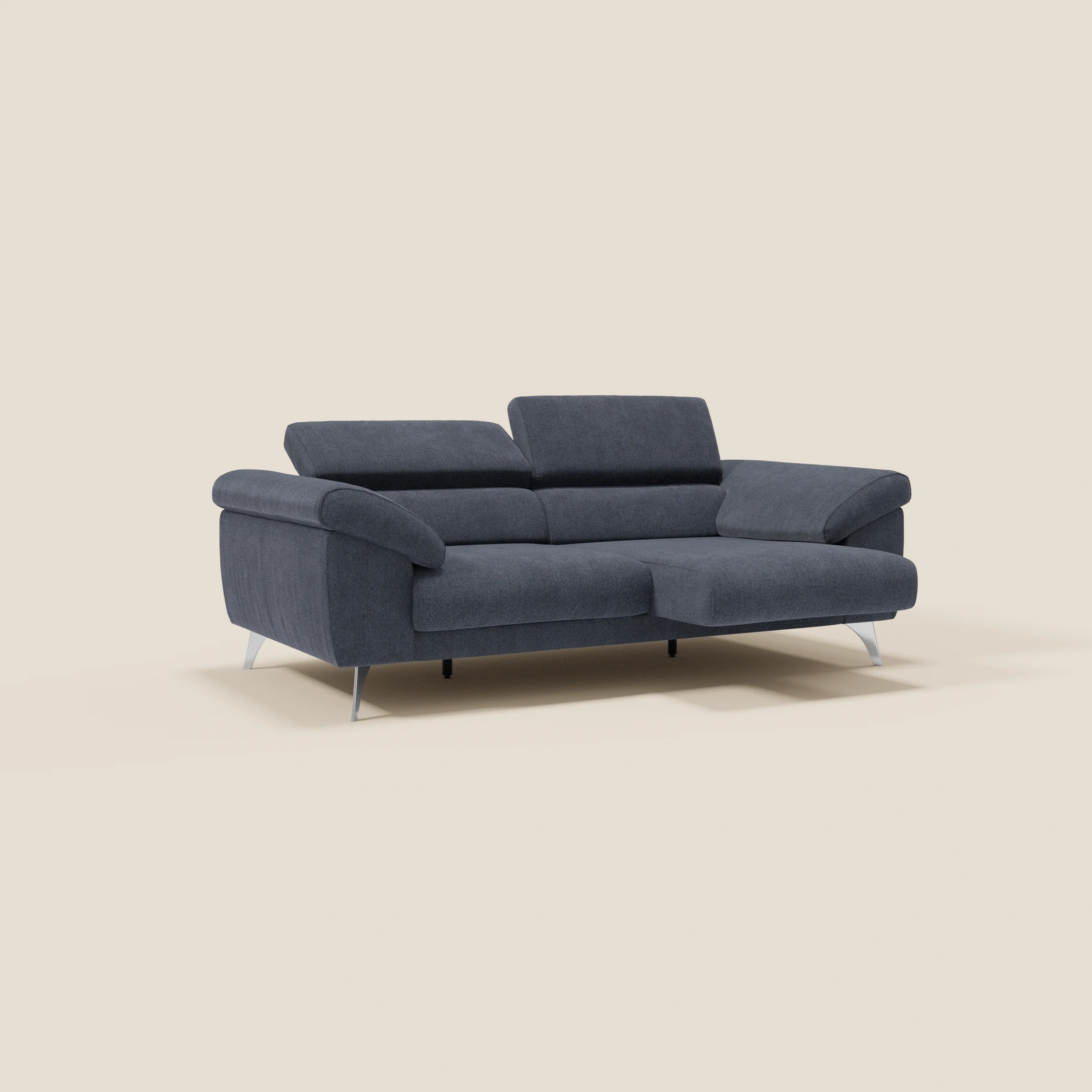 Donatello Canapé avec assises extensibles accoudoirs avec coffre et têtières inclinables en tissu détachable T23 bleu ardoise - Image 2