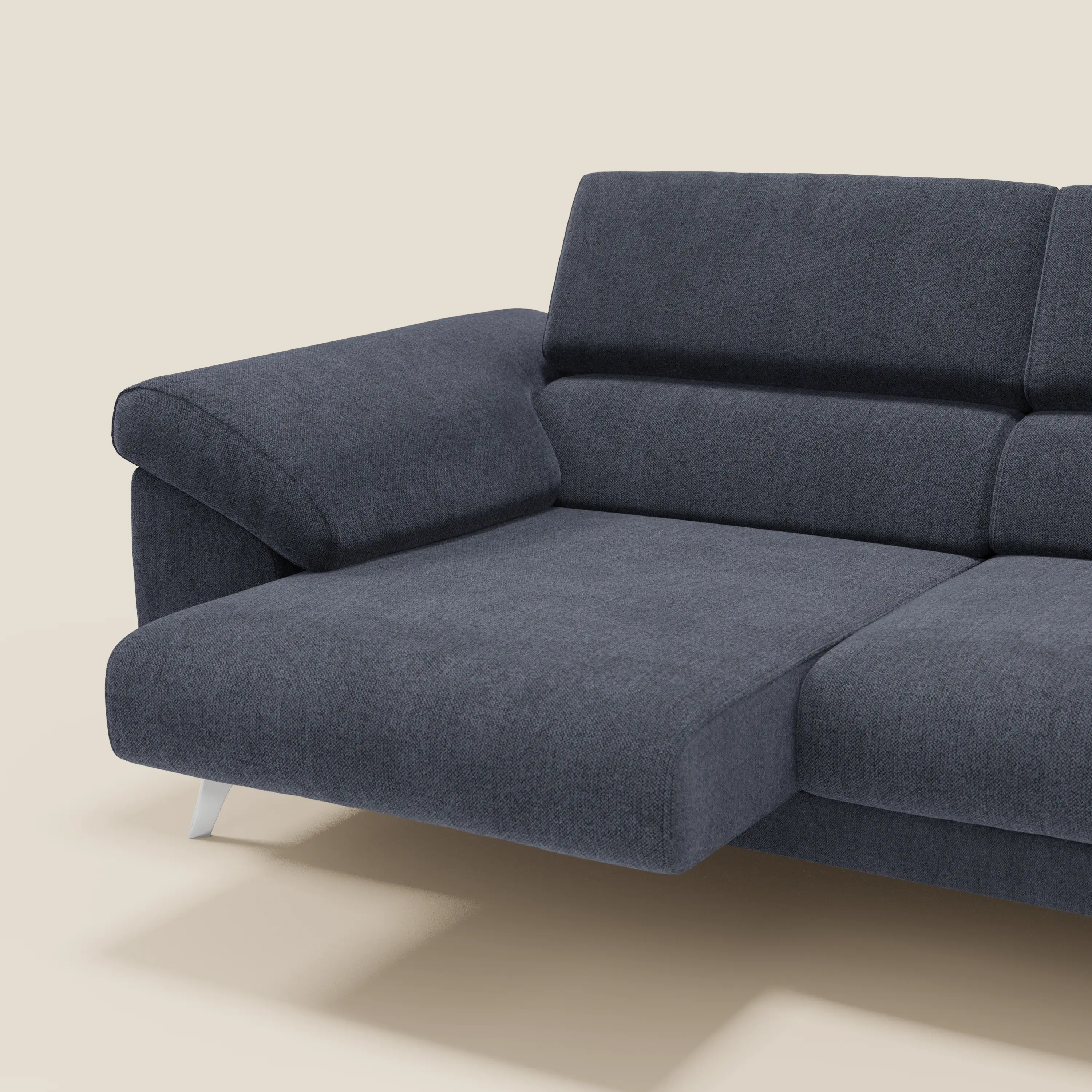 Donatello Canapé avec assises extensibles accoudoirs avec coffre et têtières inclinables en tissu détachable T23 bleu ardoise - Image 4