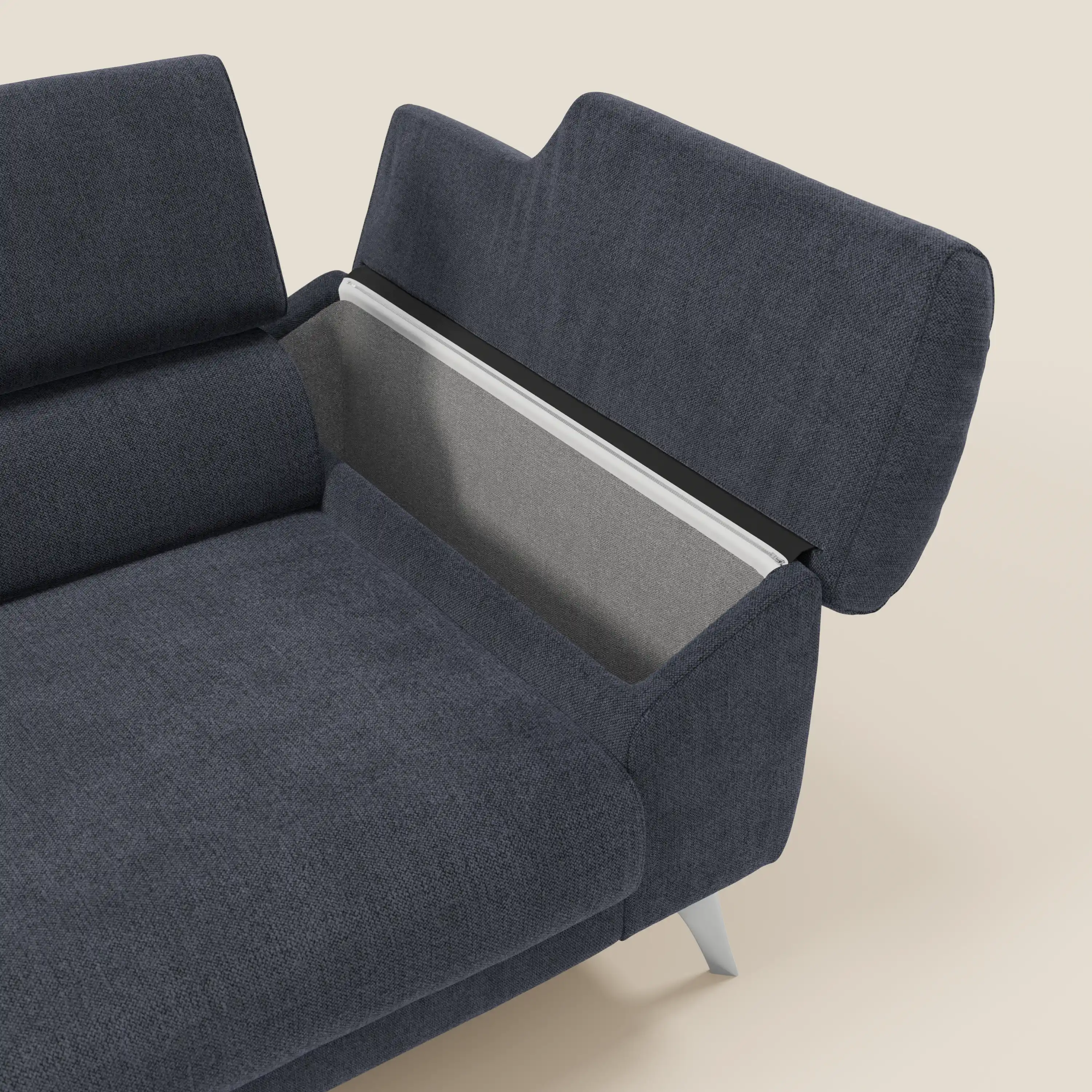 Donatello Canapé avec assises extensibles accoudoirs avec coffre et têtières inclinables en tissu détachable T23 bleu ardoise - Image 5