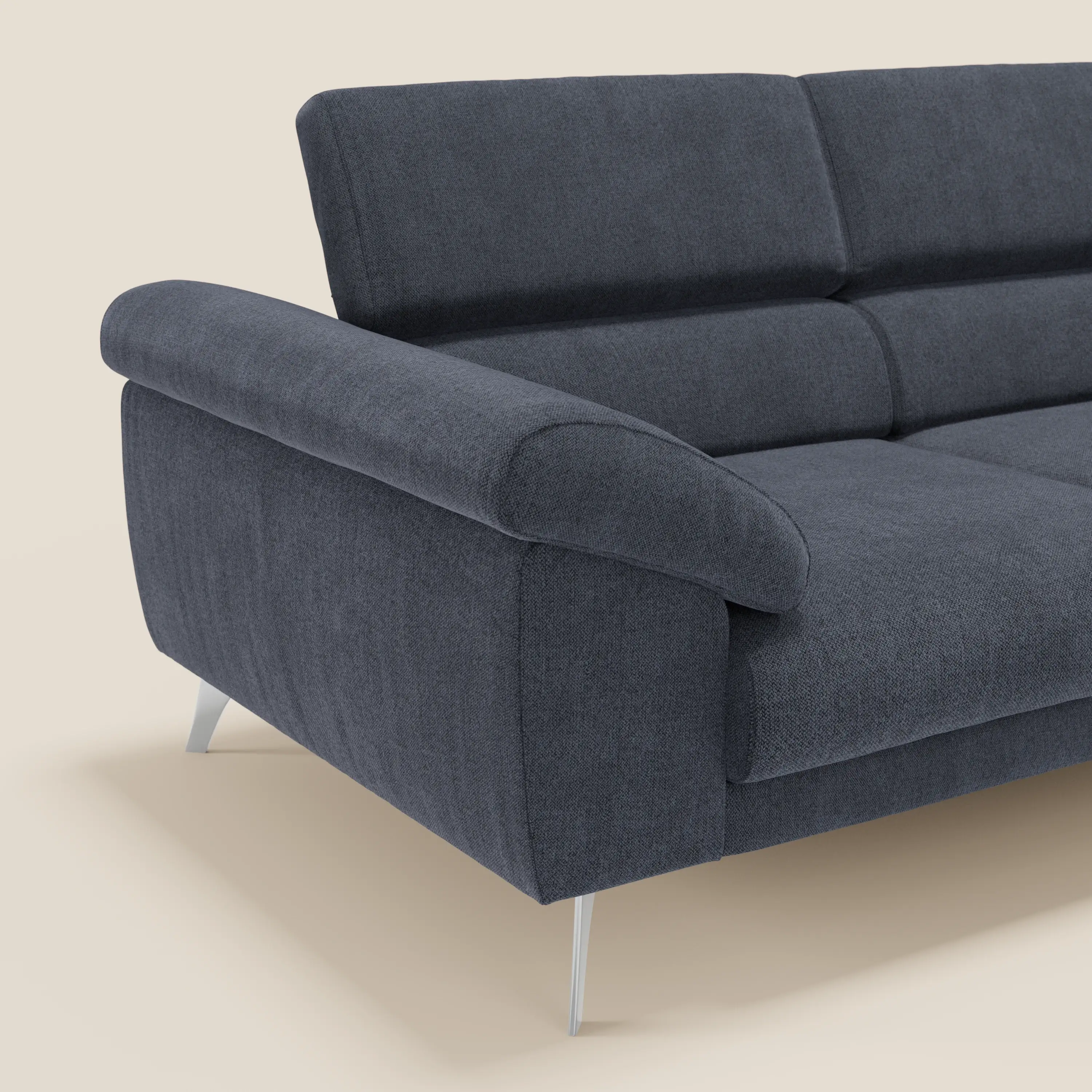 Donatello Canapé avec assises extensibles accoudoirs avec coffre et têtières inclinables en tissu détachable T23 bleu ardoise - Image 8