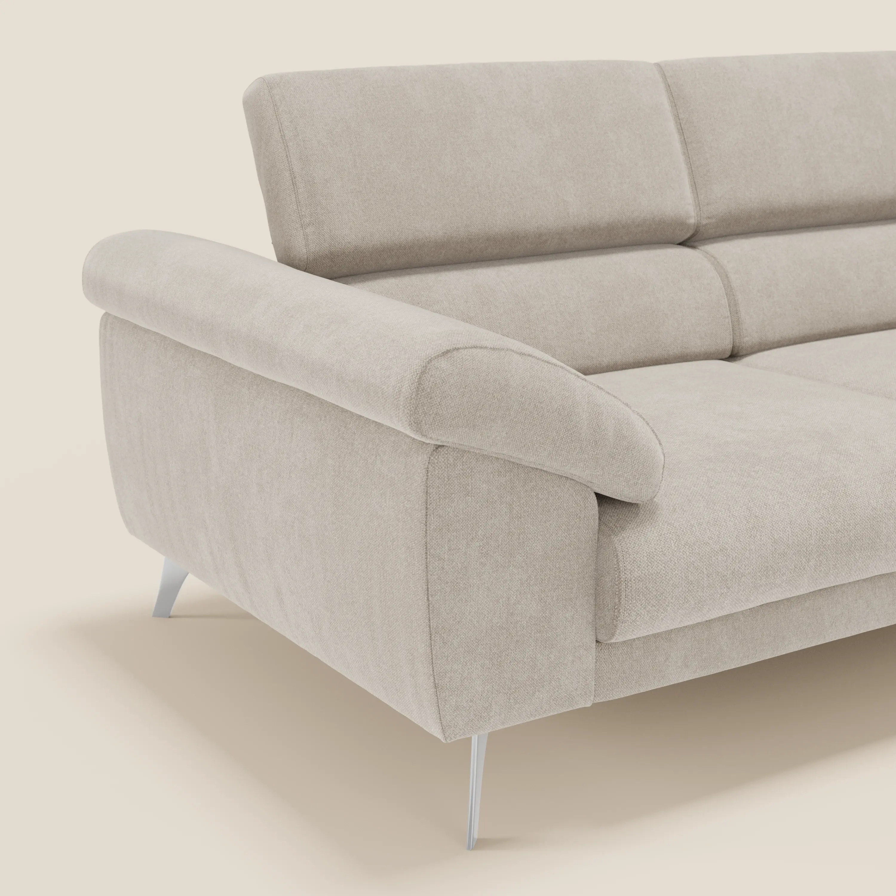 Donatello Canapé avec assises extensibles accoudoirs avec coffre et têtières inclinables en tissu détachable T23 crème - Image 8
