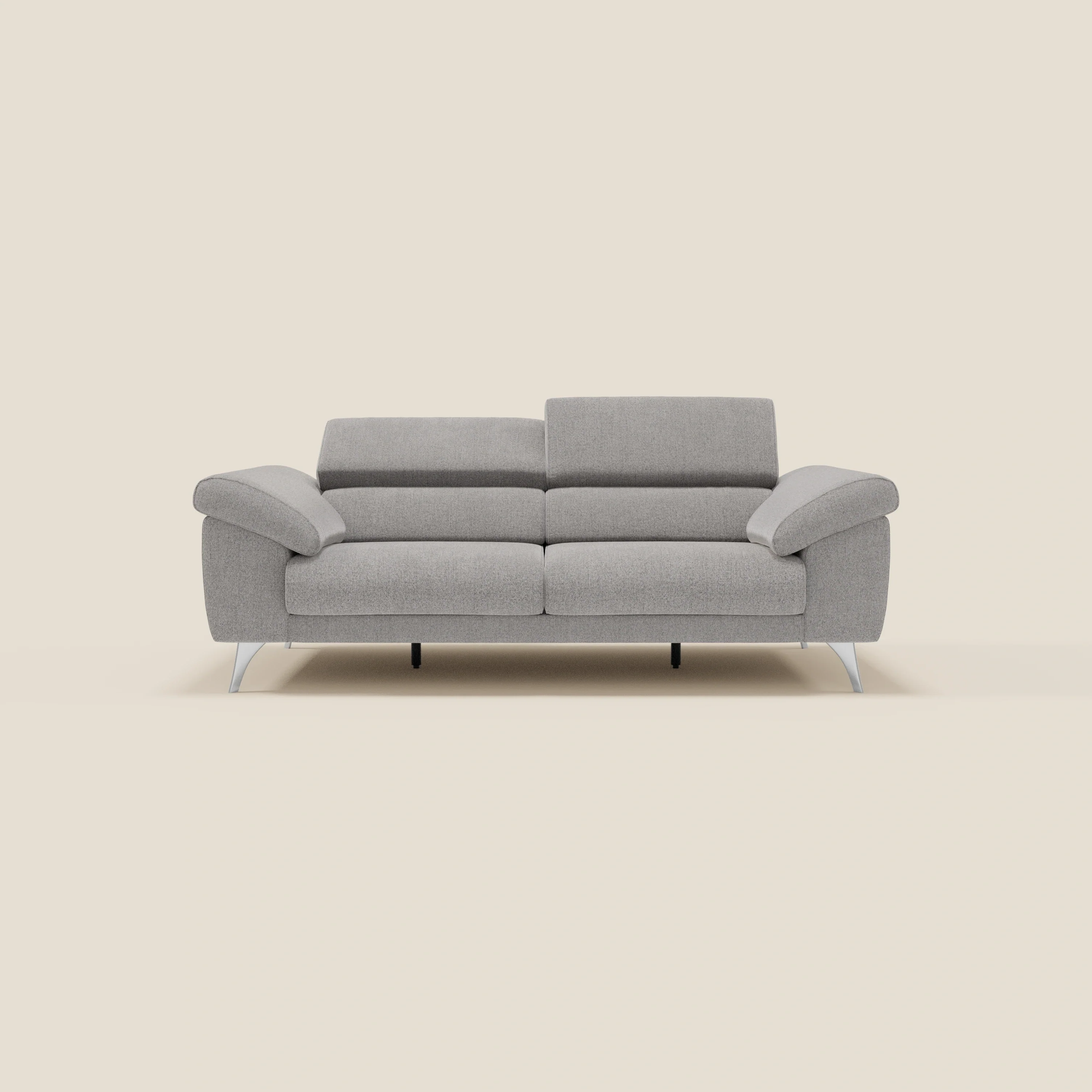 Donatello Canapé avec assises extensibles accoudoirs avec coffre et têtières inclinables en tissu détachable T23 gris