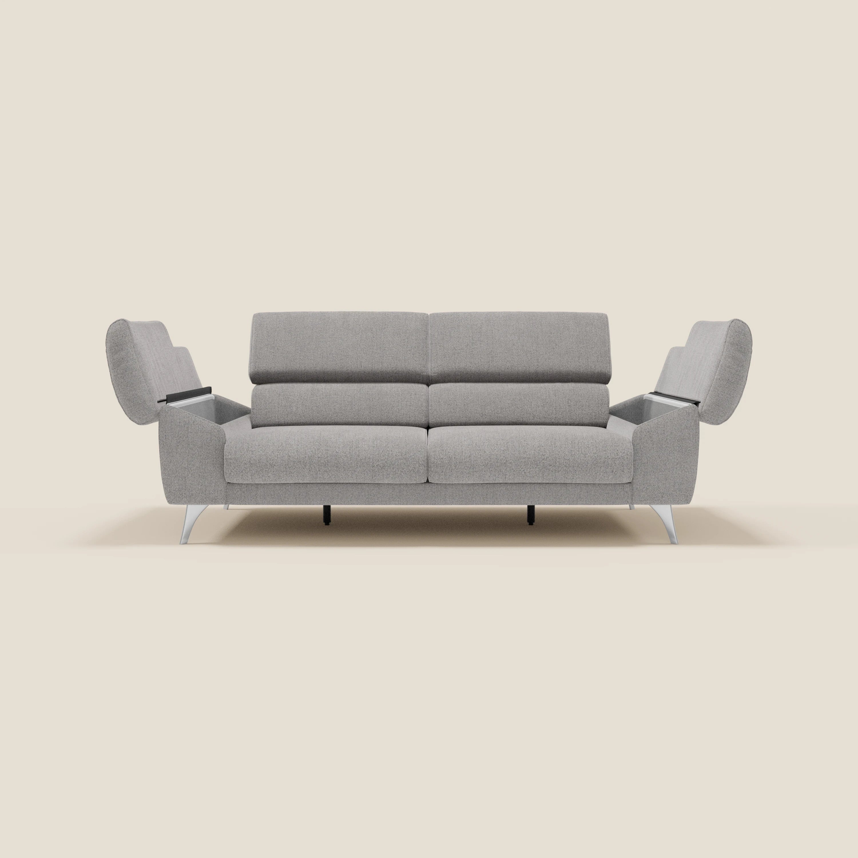 Donatello Canapé avec assises extensibles accoudoirs avec coffre et têtières inclinables en tissu détachable T23 gris - Image 10