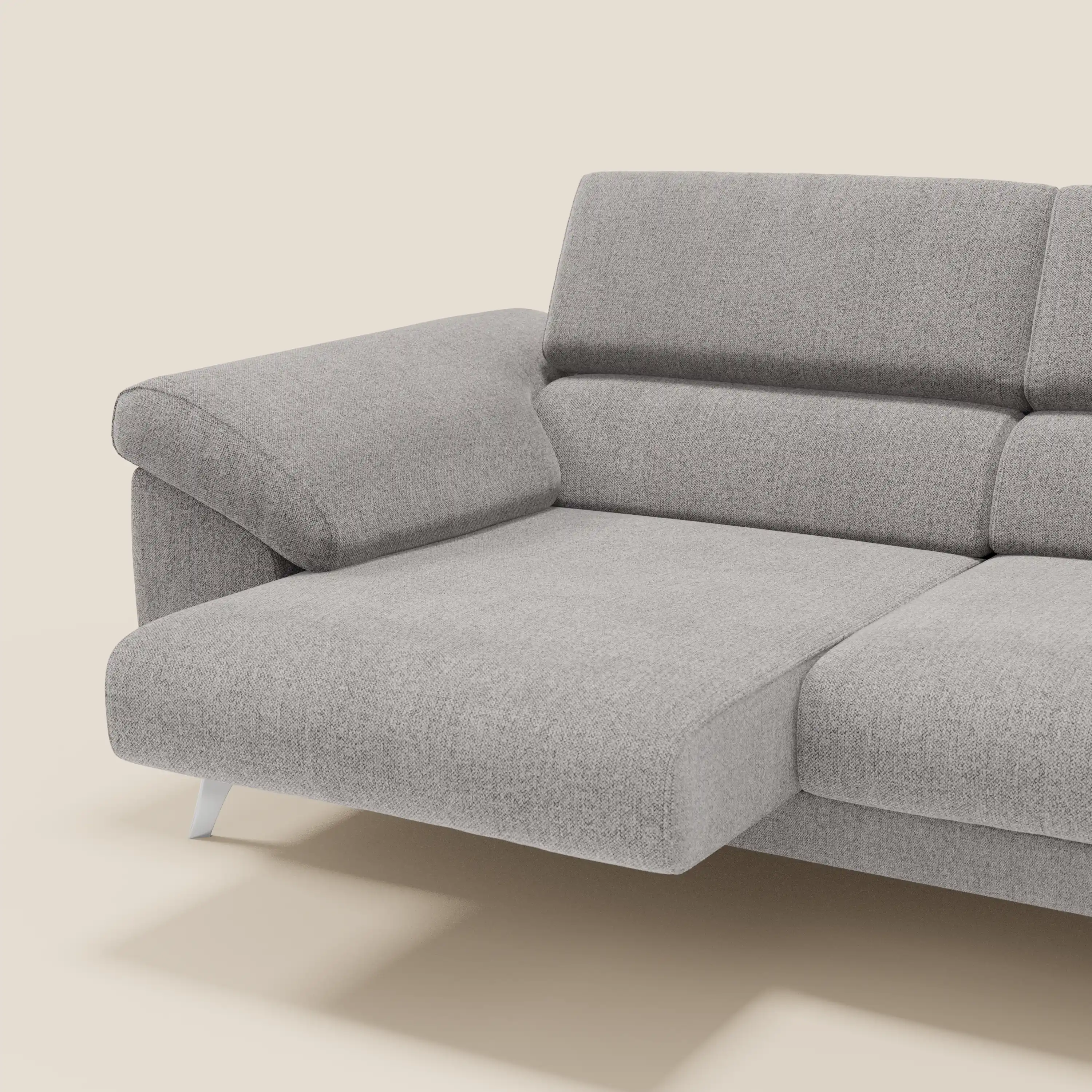 Donatello Canapé avec assises extensibles accoudoirs avec coffre et têtières inclinables en tissu détachable T23 gris - Image 4