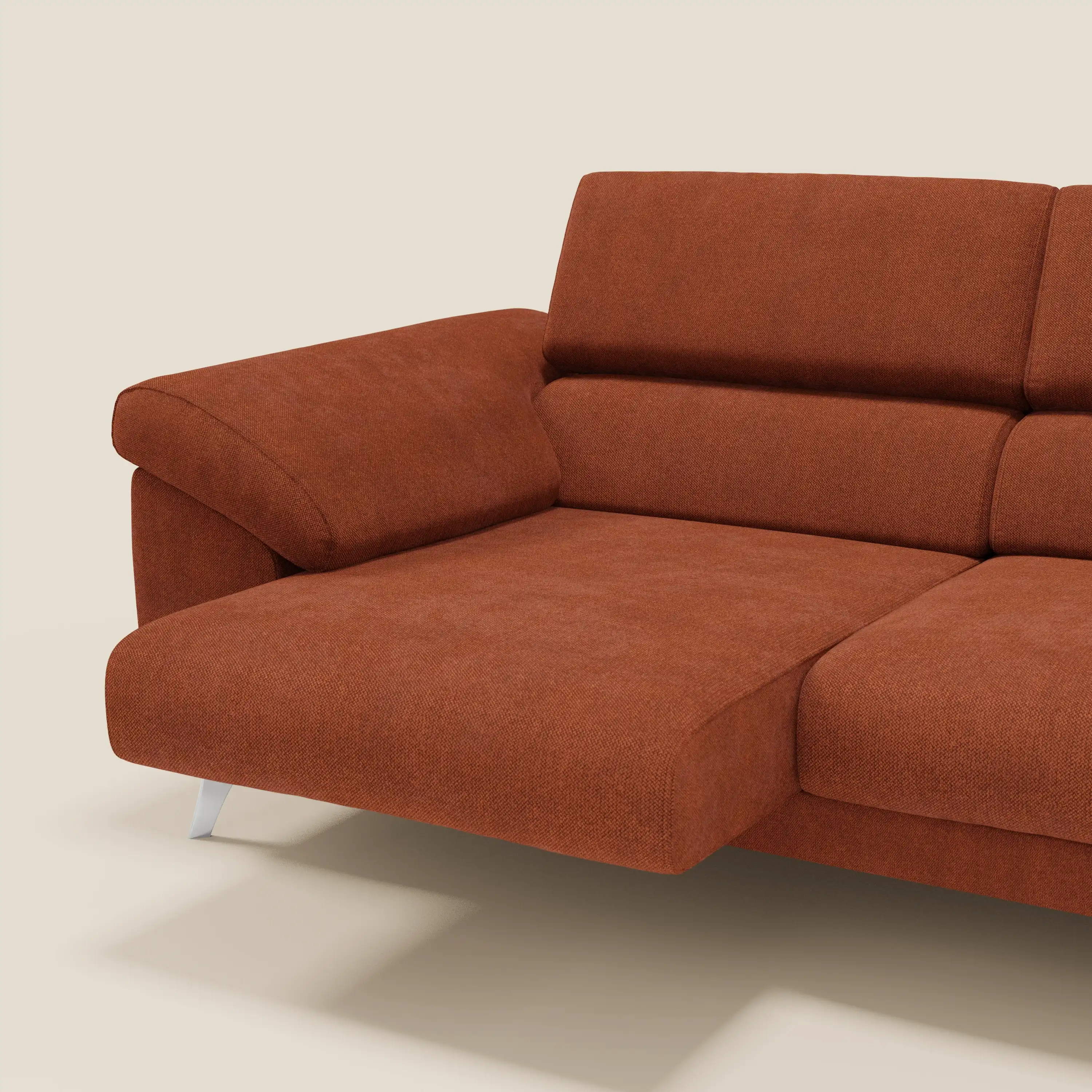 Donatello Canapé avec assises extensibles accoudoirs avec coffre et têtières inclinables en tissu détachable T23 orange rouille - Image 4
