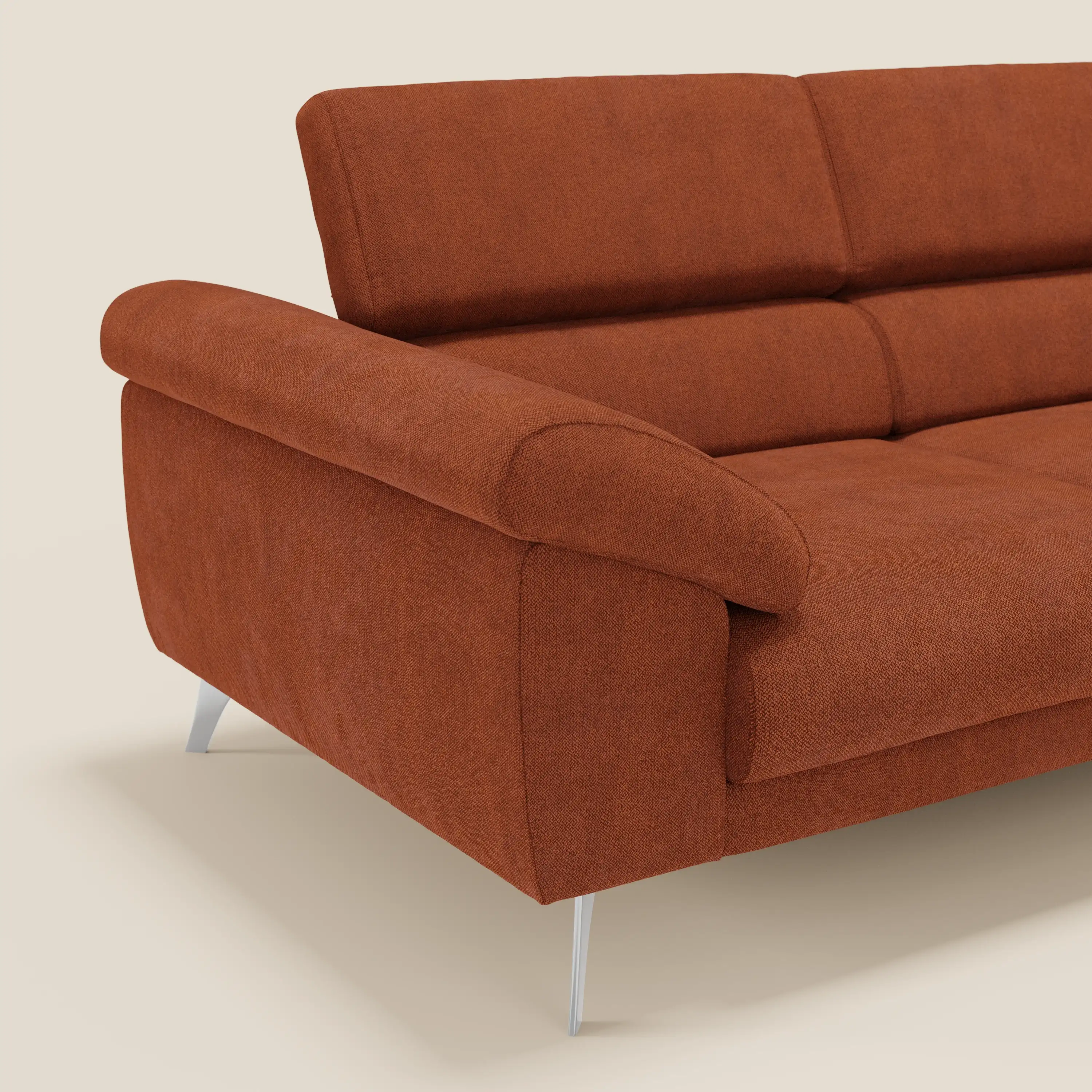 Donatello Canapé avec assises extensibles accoudoirs avec coffre et têtières inclinables en tissu détachable T23 orange rouille - Image 8
