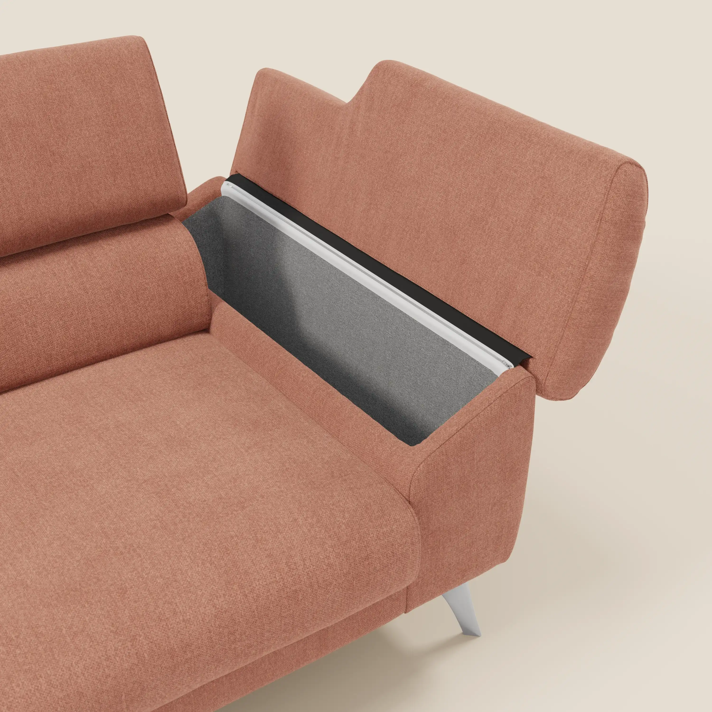 Donatello Canapé avec assises extensibles accoudoirs avec coffre et têtières inclinables en tissu détachable T23 pêche - Image 5