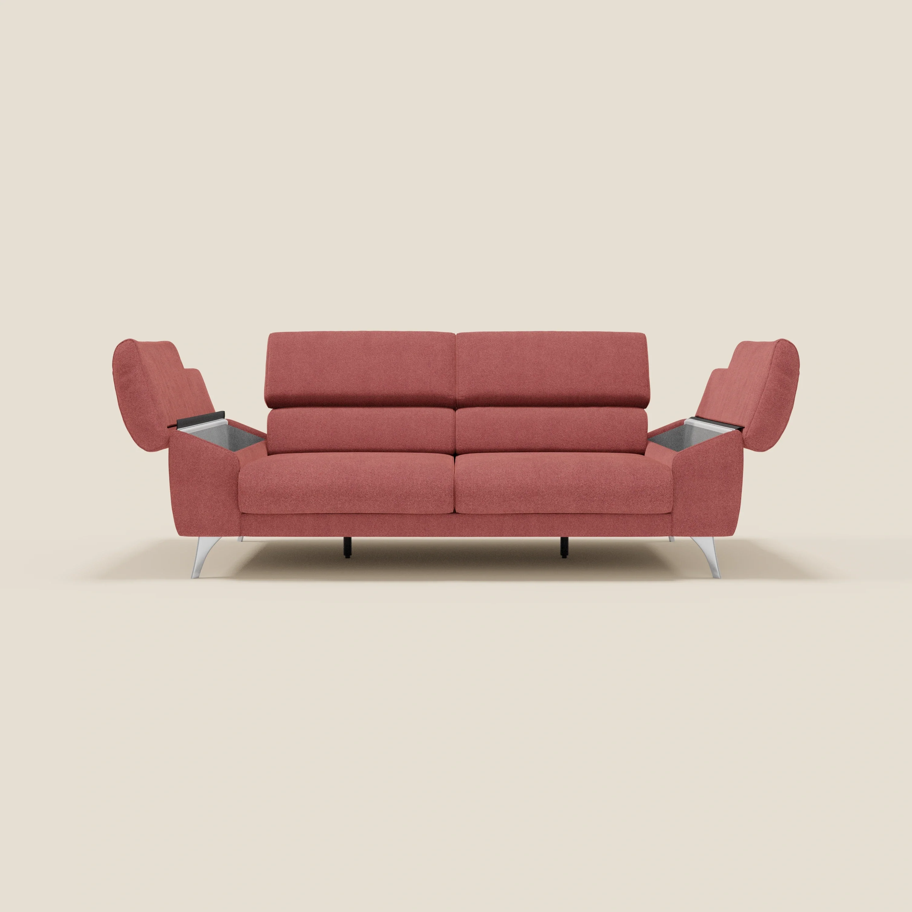 Donatello Canapé avec assises extensibles accoudoirs avec coffre et têtières inclinables en tissu détachable T23 rouge cerise - Image 10