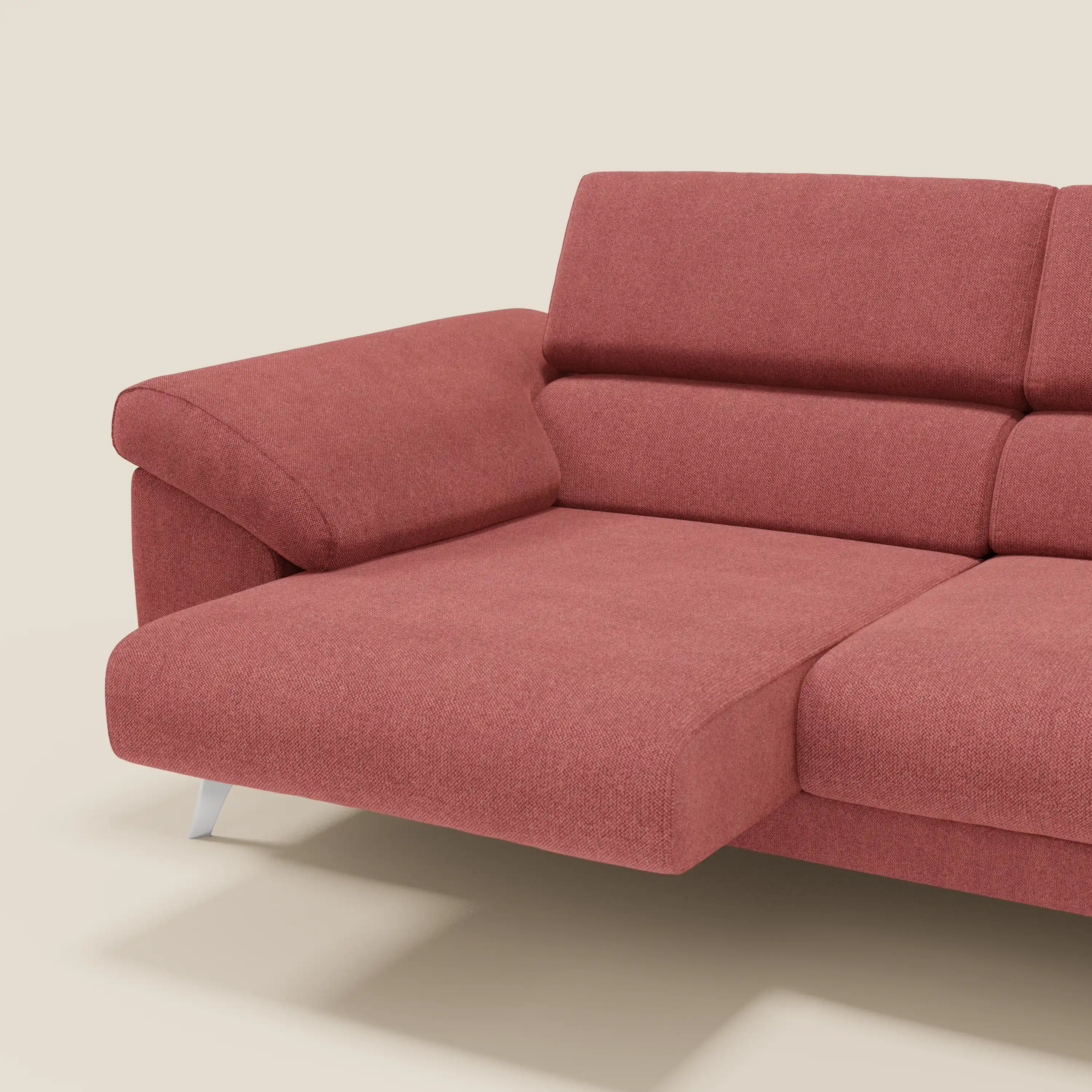 Donatello Canapé avec assises extensibles accoudoirs avec coffre et têtières inclinables en tissu détachable T23 rouge cerise - Image 4