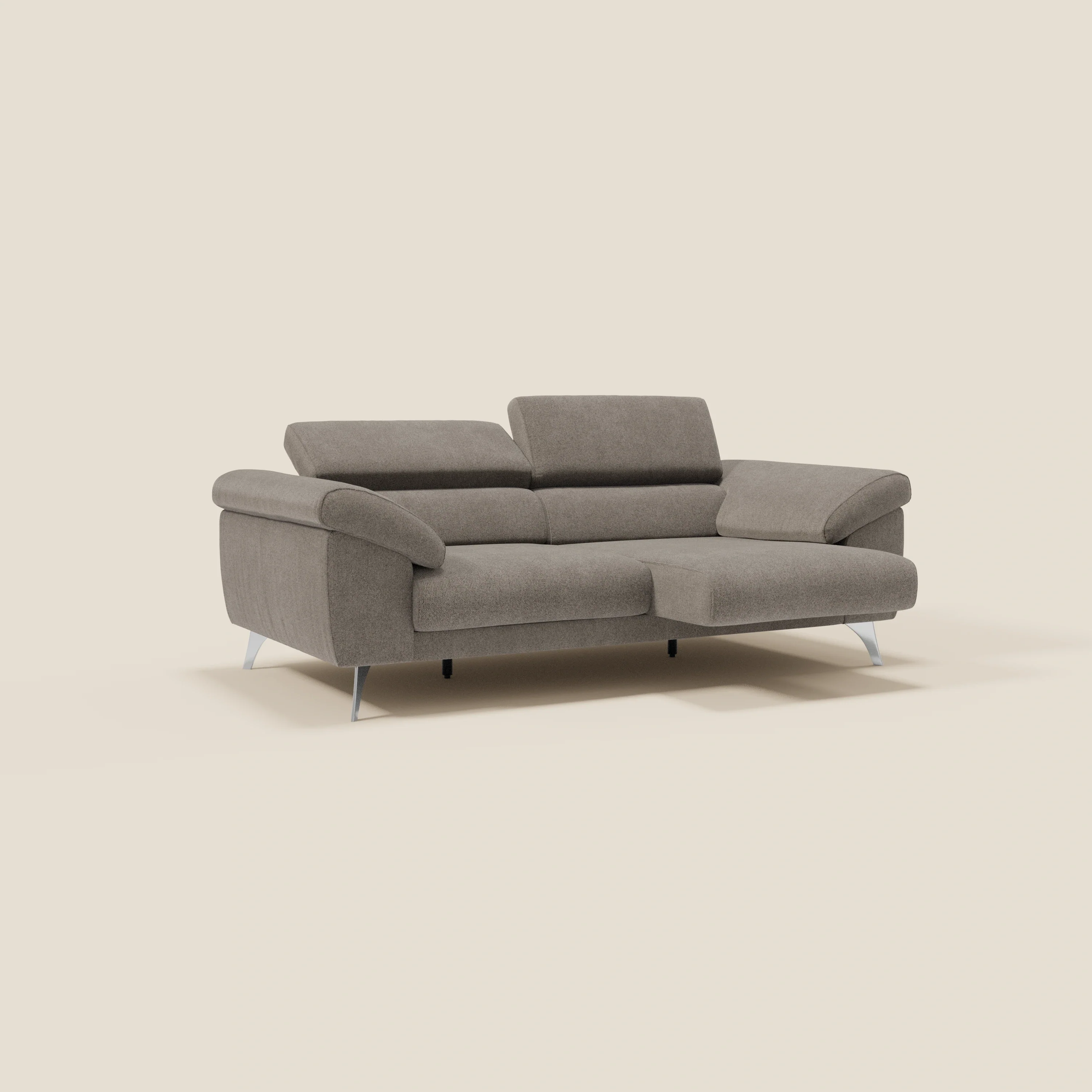 Donatello CanapĂ© avec assises extensibles accoudoirs avec coffre et tĂȘtiĂšres inclinables en tissu dĂ©tachable T23 taupe - Image 2