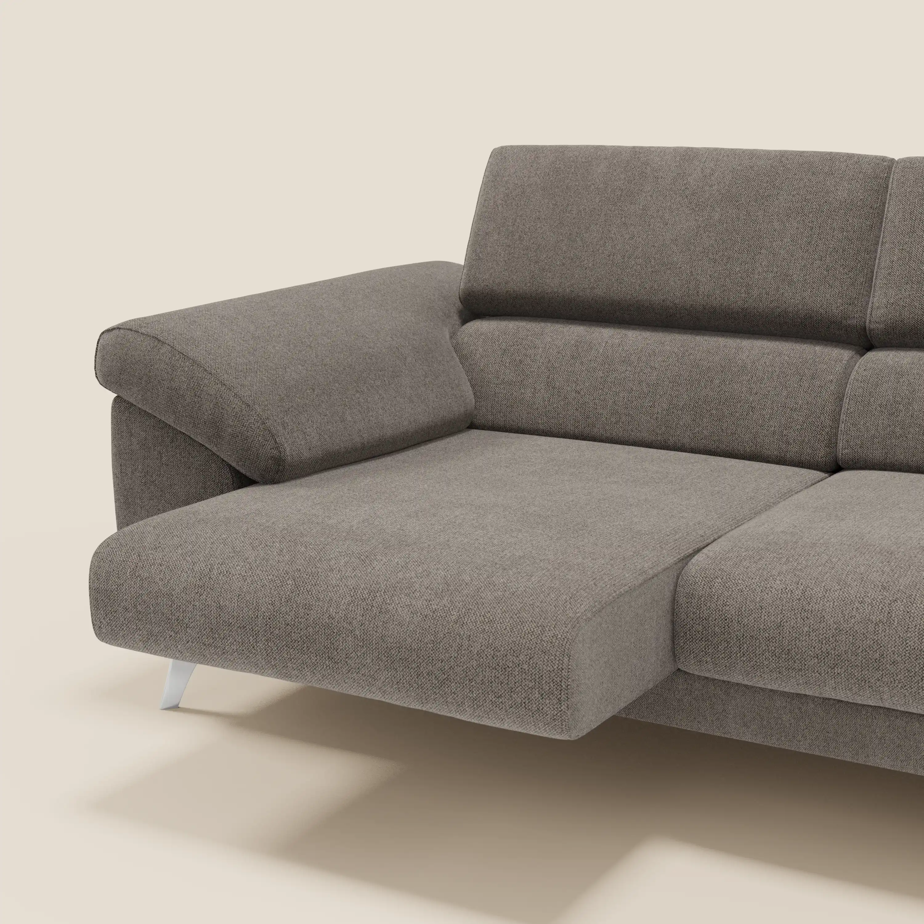 Donatello CanapĂ© avec assises extensibles accoudoirs avec coffre et tĂȘtiĂšres inclinables en tissu dĂ©tachable T23 taupe - Image 4