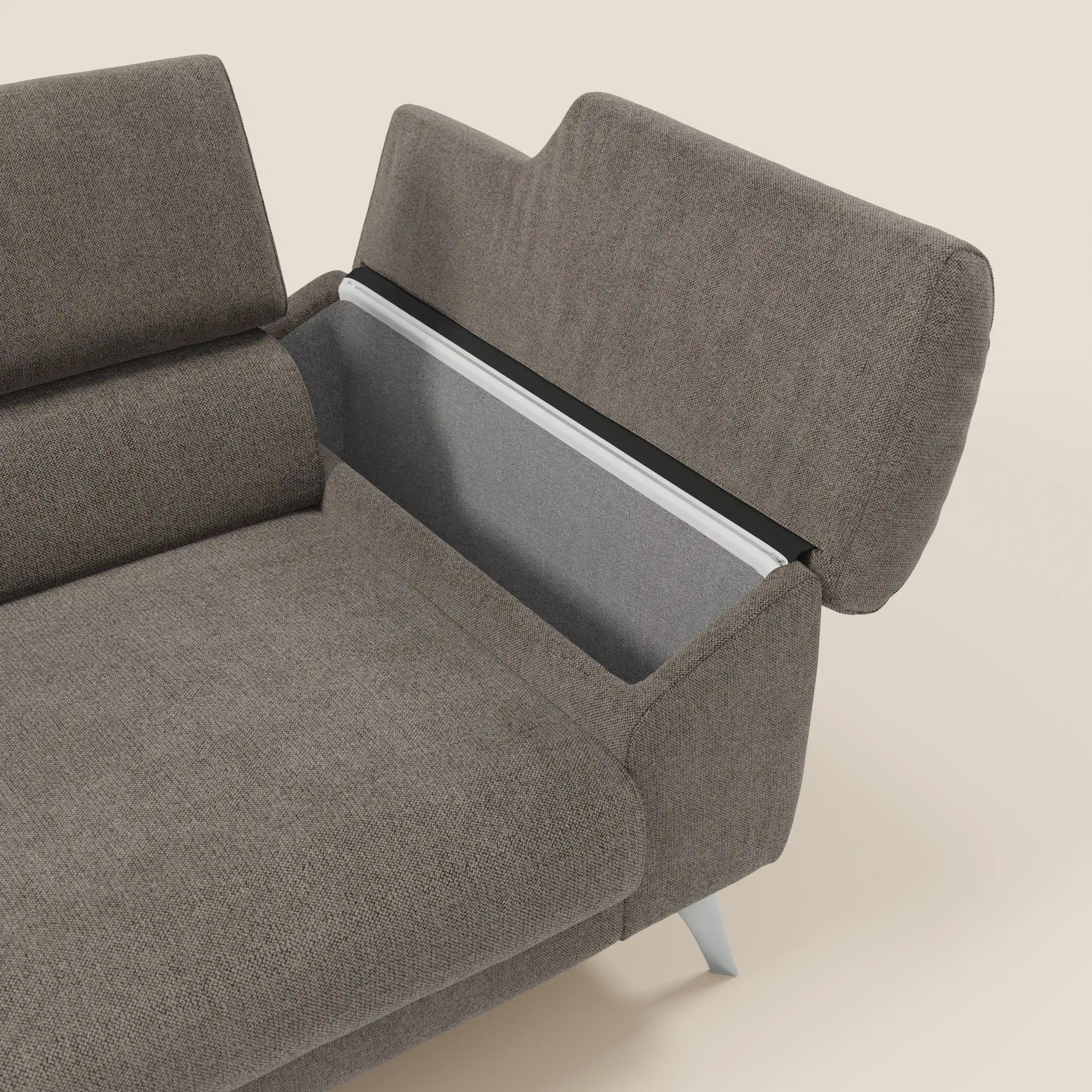 Donatello CanapĂ© avec assises extensibles accoudoirs avec coffre et tĂȘtiĂšres inclinables en tissu dĂ©tachable T23 taupe - Image 5