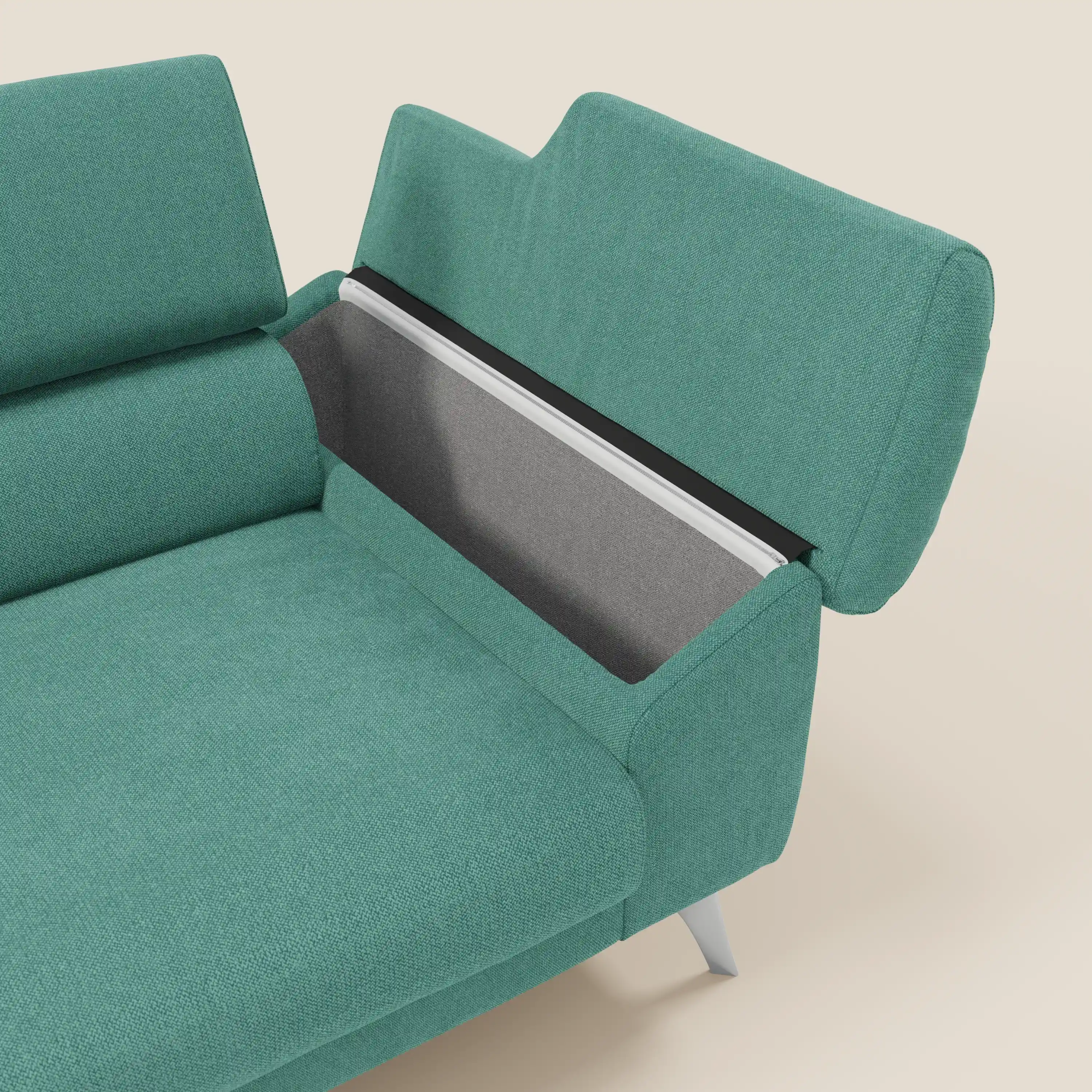 Donatello Canapé avec assises extensibles accoudoirs avec coffre et têtières inclinables en tissu détachable T23 vert aquamarine - Image 5