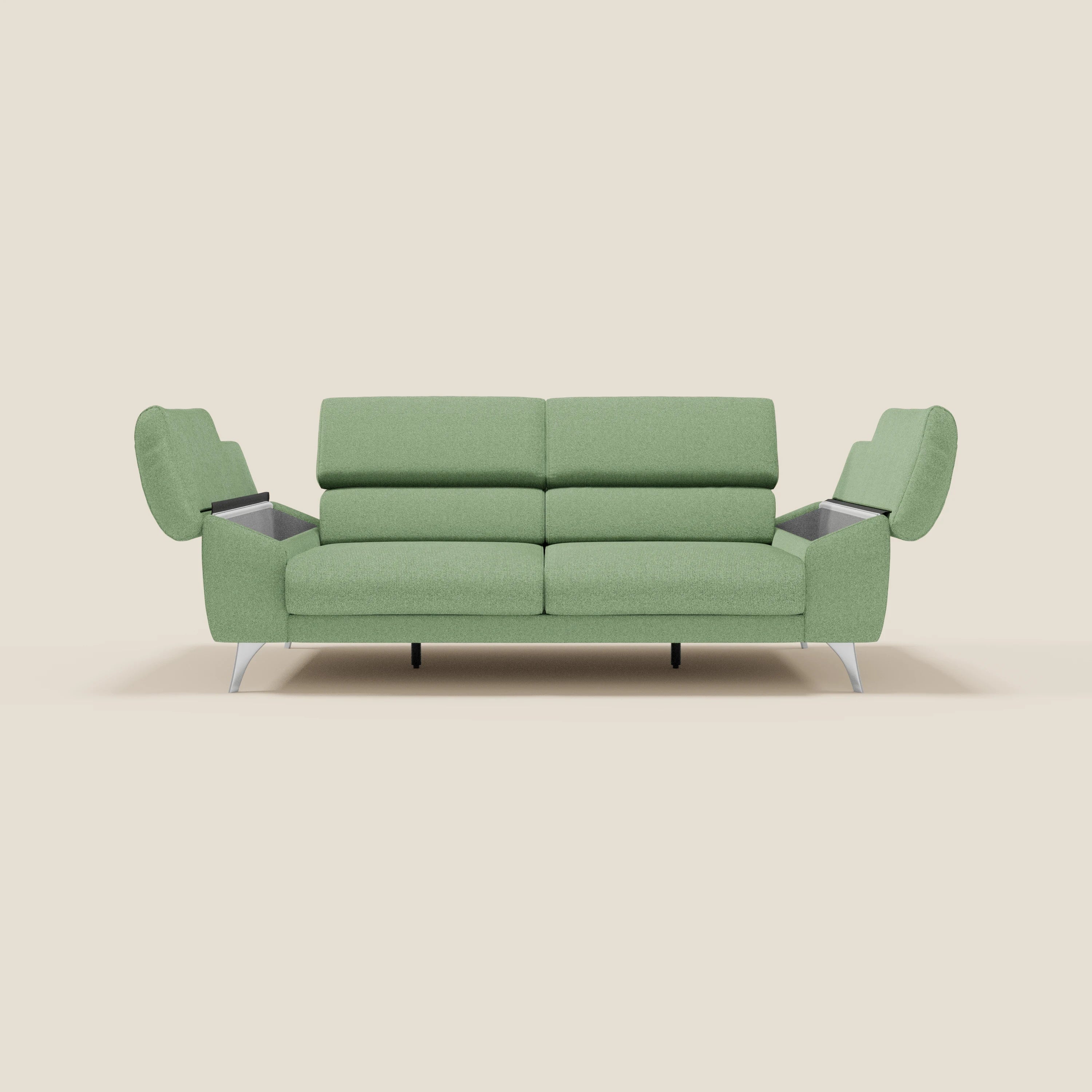 Donatello Canapé avec assises extensibles accoudoirs avec coffre et têtières inclinables en tissu détachable T23 vert menthe - Image 13