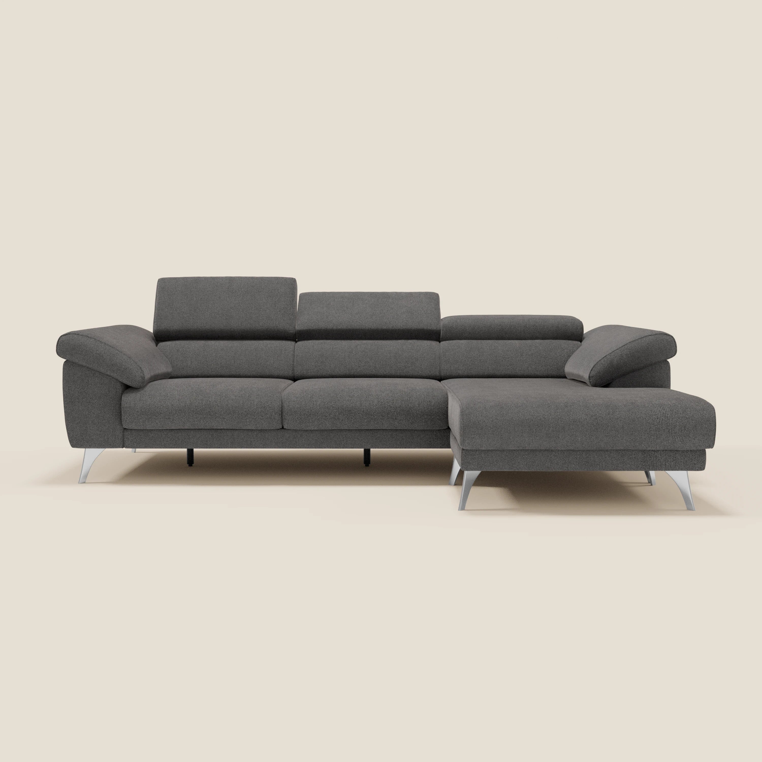 Donatello Canapé d'angle avec assises extensibles accoudoirs avec coffre et têtières en tissu détachable T23 anthracite