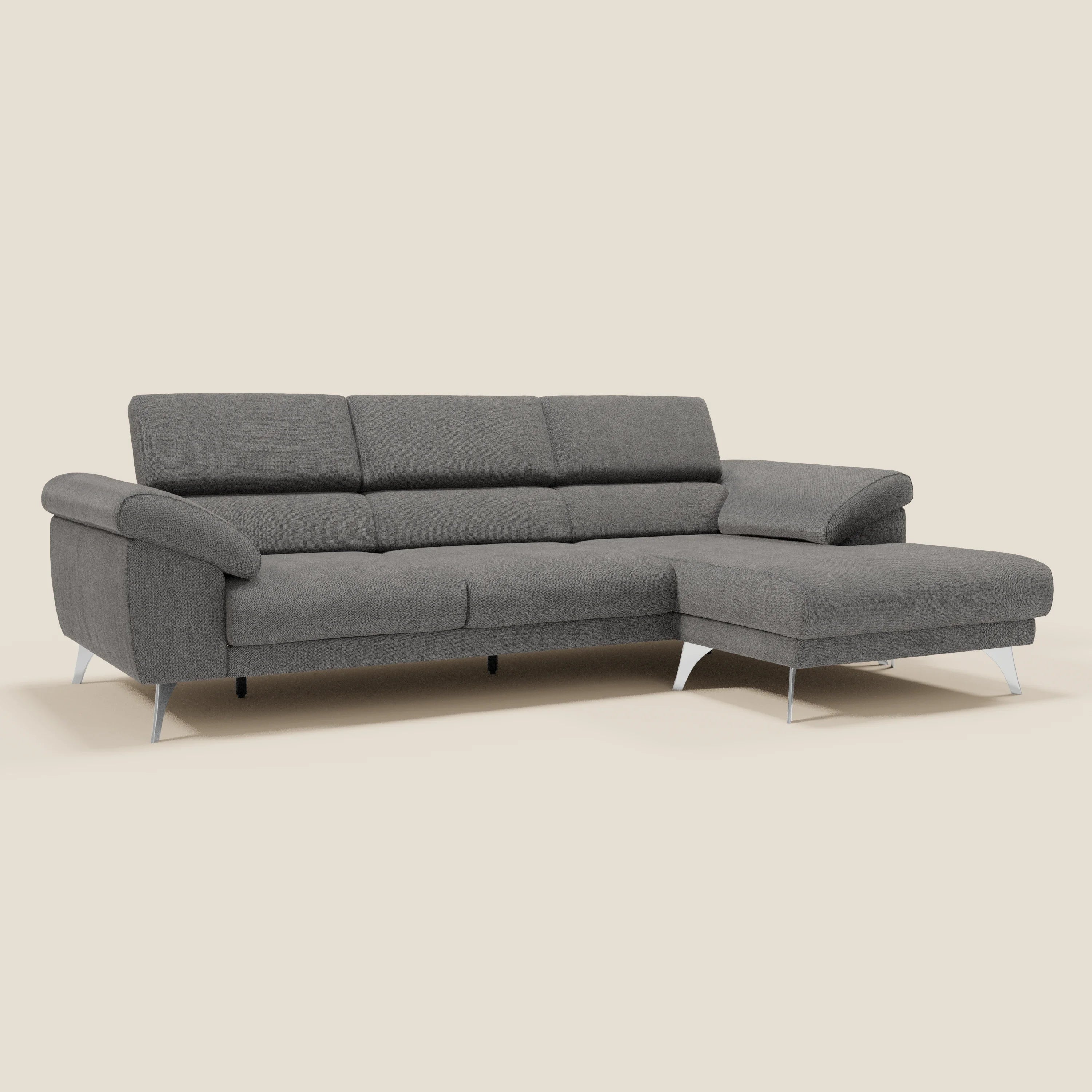 Donatello Canapé d'angle avec assises extensibles accoudoirs avec coffre et têtières en tissu détachable T23 anthracite - Image 3